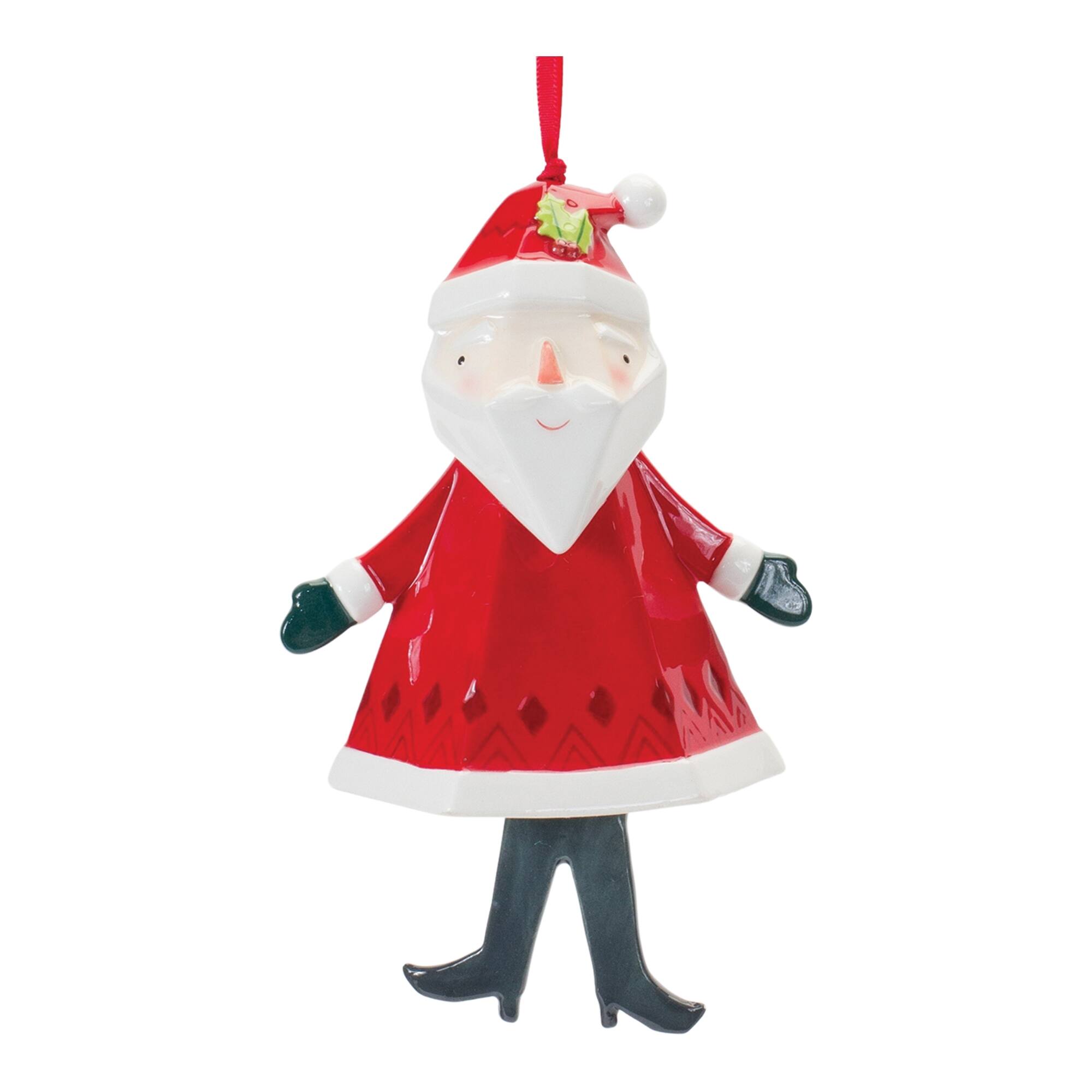 Back. BreeBe - Whimsical Santa and Snowman Ornament (Set of 6) - White, Red.
