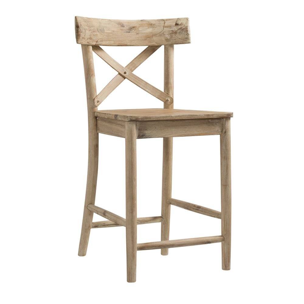 Alt View 2. FurniFact - Beach Acacia Metal Counter Height Stool with Back - Beach.