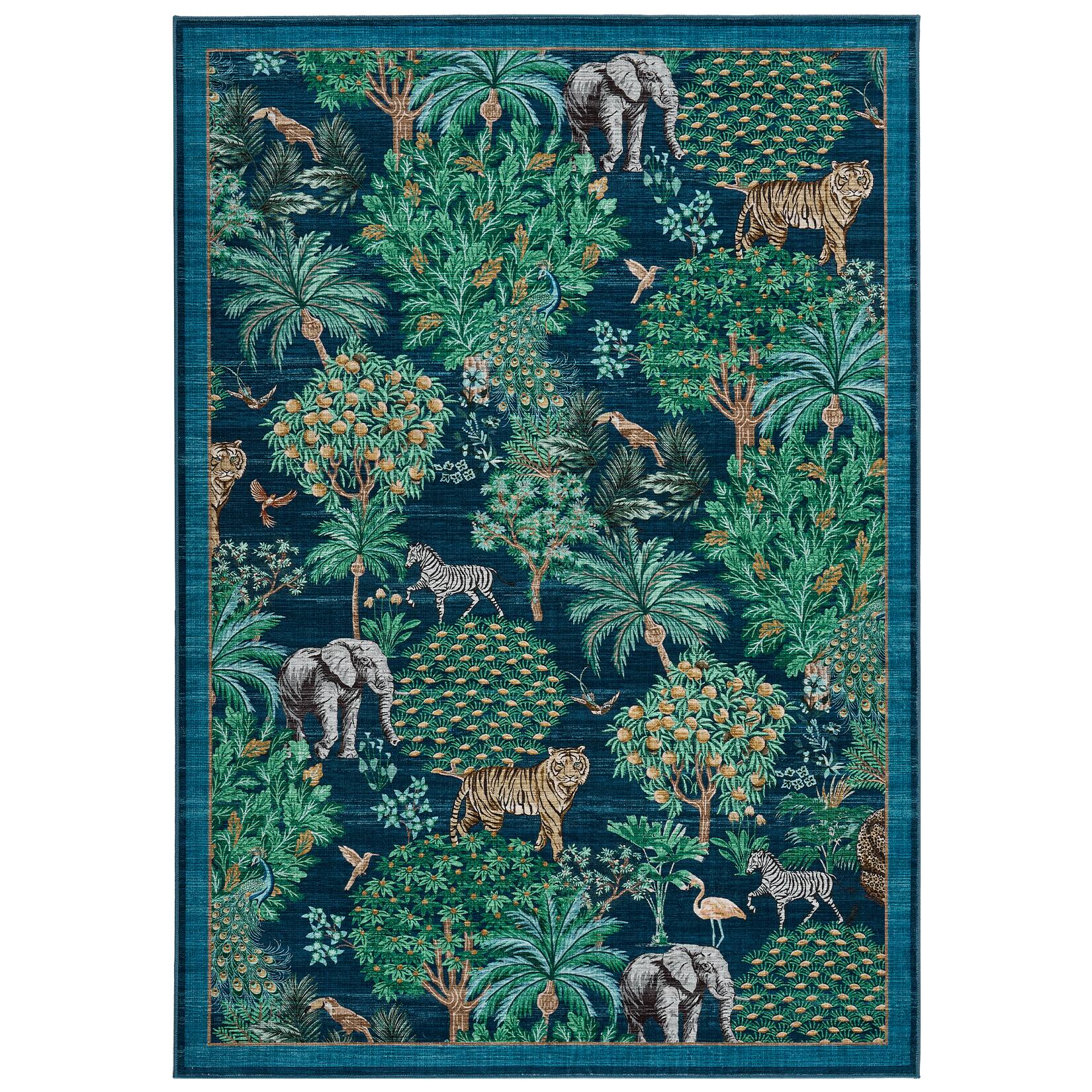 Front. GAOMON - Pastoral Jungle Area Rug Low Pile Pet Friendly Non Slip Foldable Vacuum Clean Floor Cover for Kid's Room Playroom - Blue.