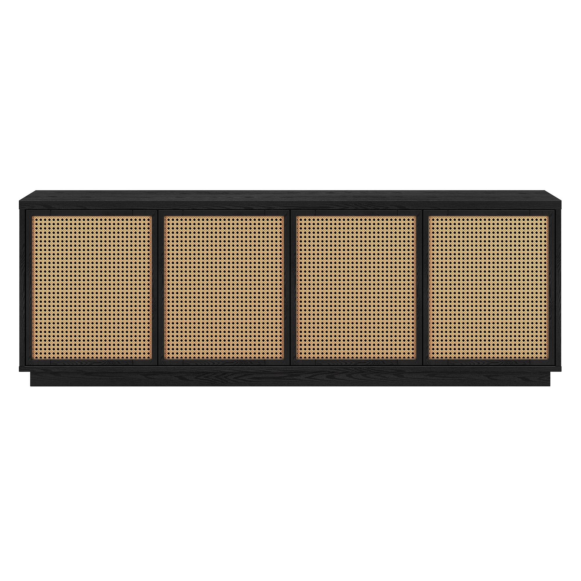 Angle. Hudson&Canal - Pryce Rectangular TV Stand for TV's up to 78" in Black Grain/Natural Rattan - Black Grain/Natural Rattan.