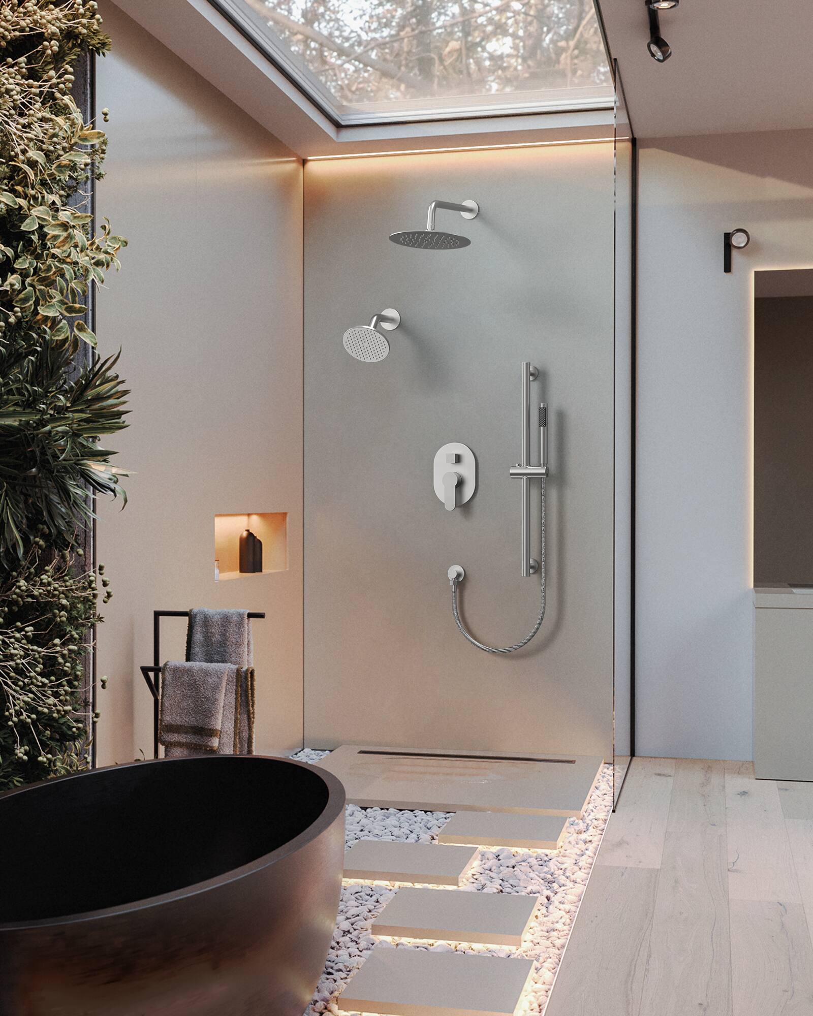 Alt View 8. GRANDJOY - Wall Mounted Shower System Set with 10" Rainfall Shower Head, Handheld Shower and Adjustable Slide Bar - Brushed Nickel.