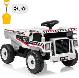 GARVEE - 12V Kids Ride on Dump Truck with Remote Control, Construction Toy with Dump Bed & Shovel, Ride on Car with Music - White