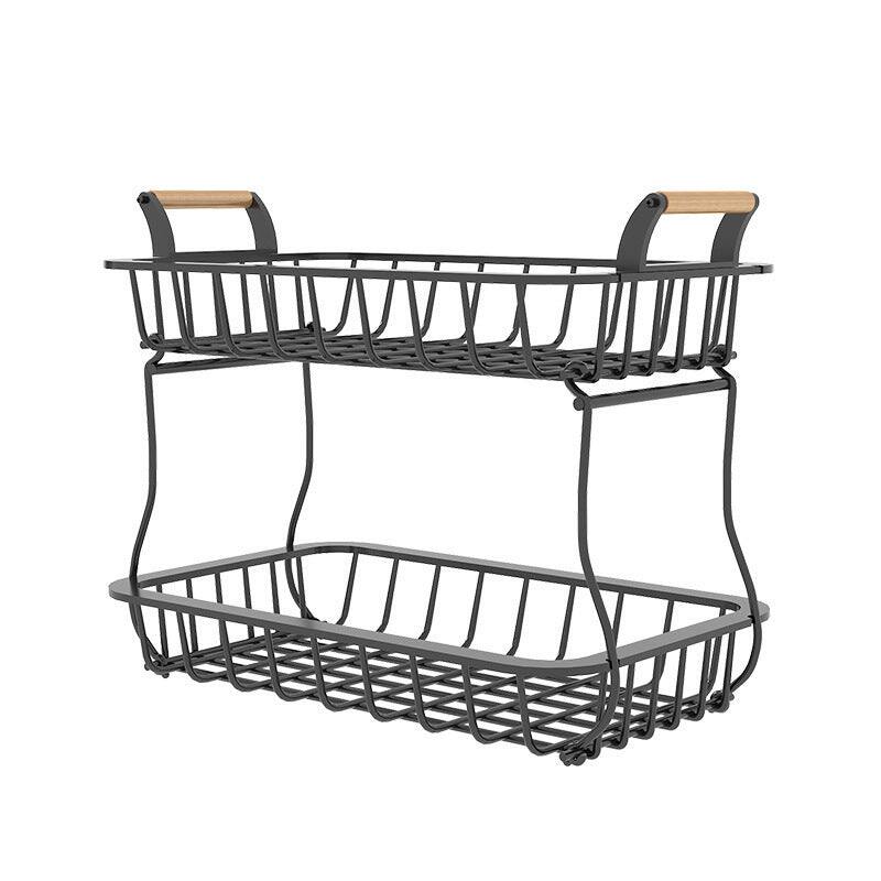 Front. Adivo - 2-Tier Fruit Basket with Double Wood Handles, Detachable Baskets, Durable Metal Kitchen Organizer - Black.