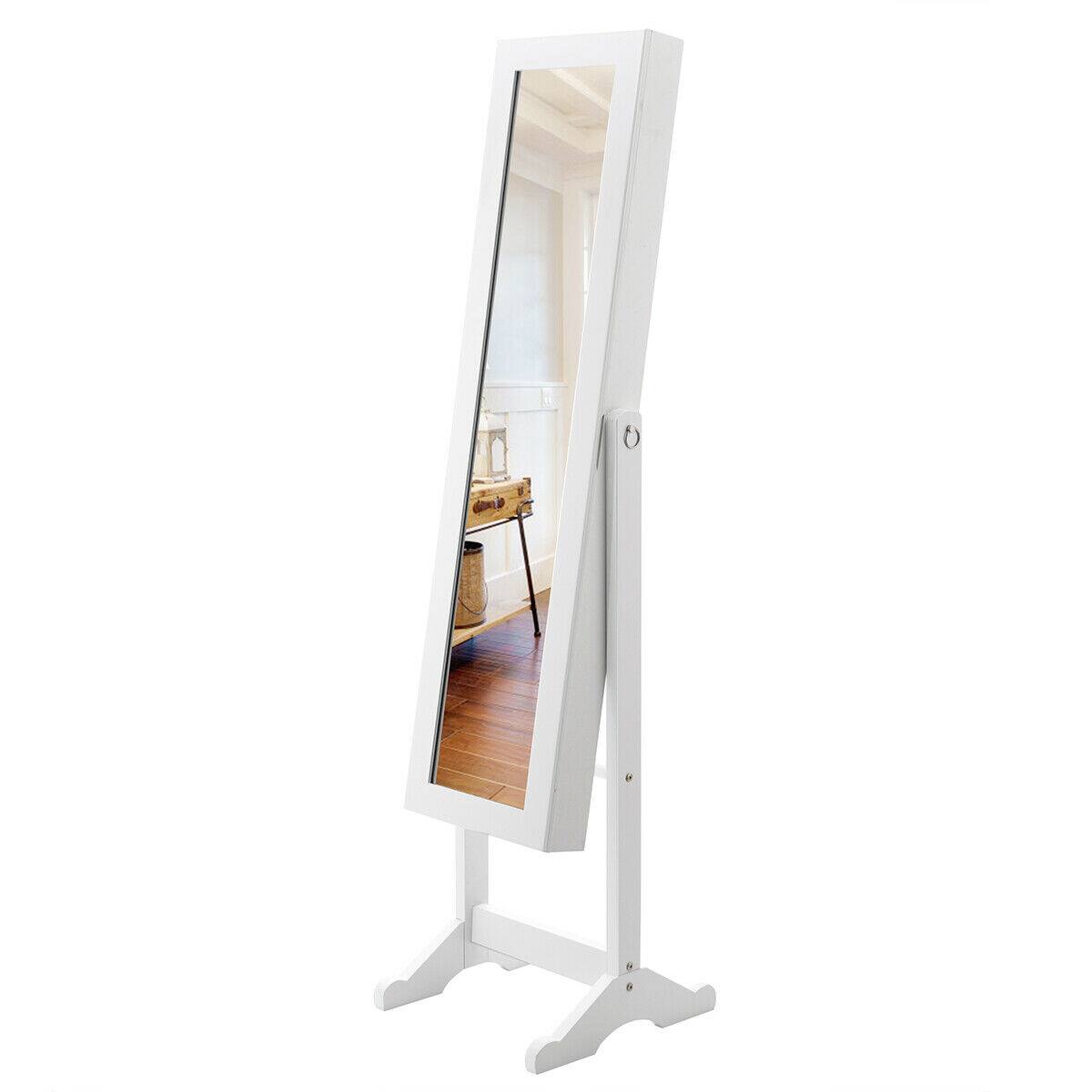 Alt View 12. Costway - Mirrored Jewelry Cabinet Mirror Organizer Storage Ring Stand - White.