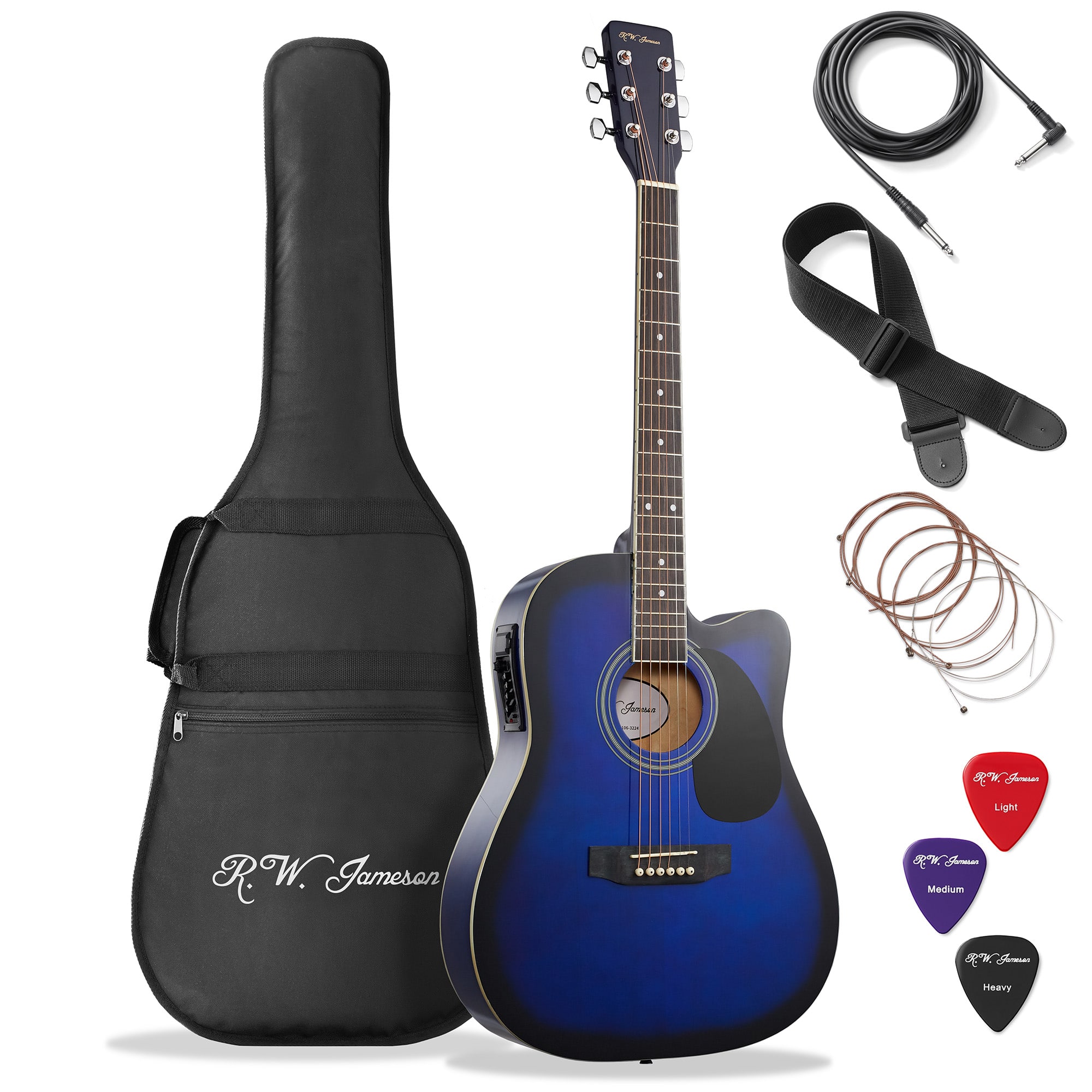 Jameson Guitars - Thinline Cutaway Acoustic Electric Guitar with Gig Bag - Right Handed - Blue