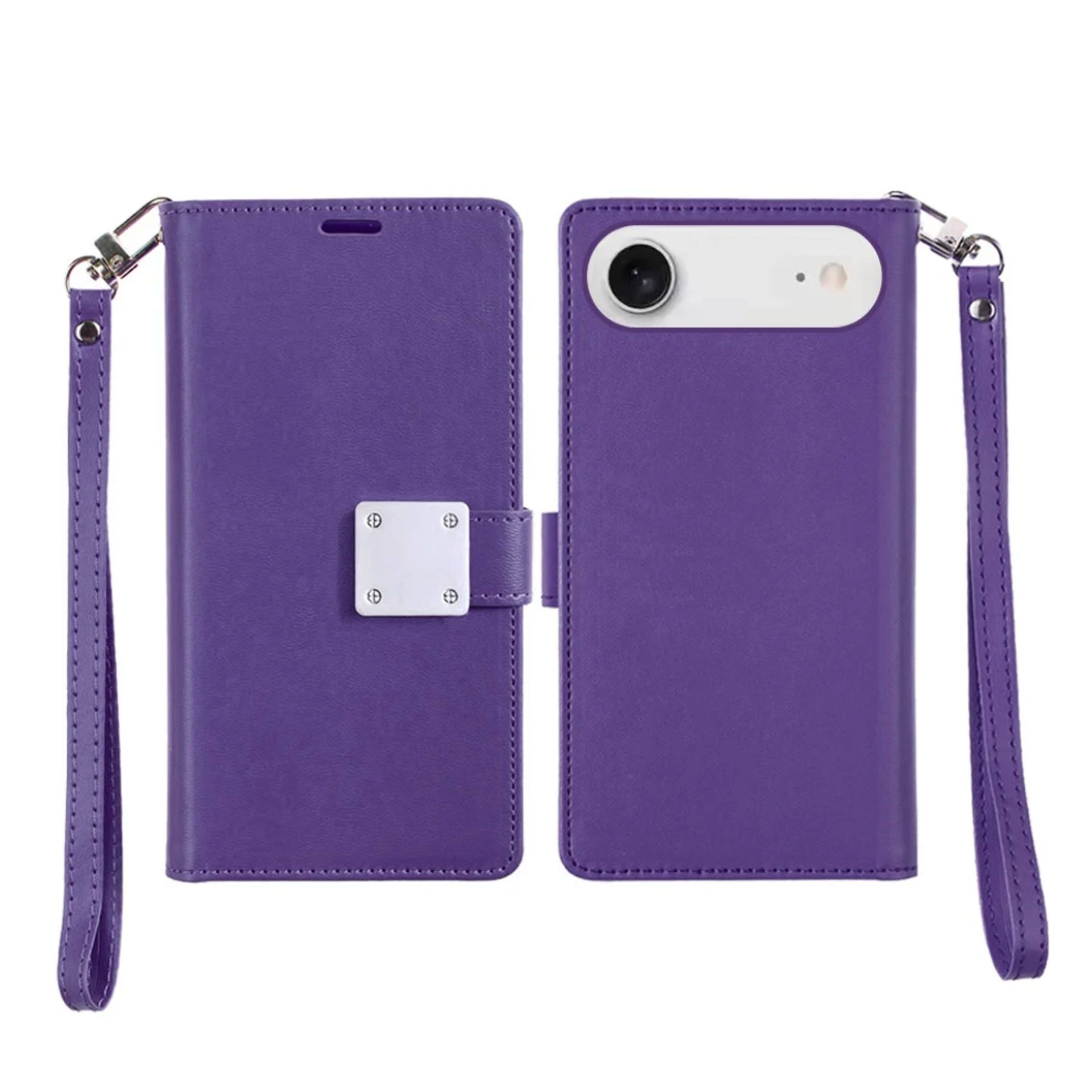 Left. Kitcheniva - PU Leather Phone Wallet Case With Wrist Strap Tempered Glass For iPhone 17 Air Dark Purple - Dark Purple.