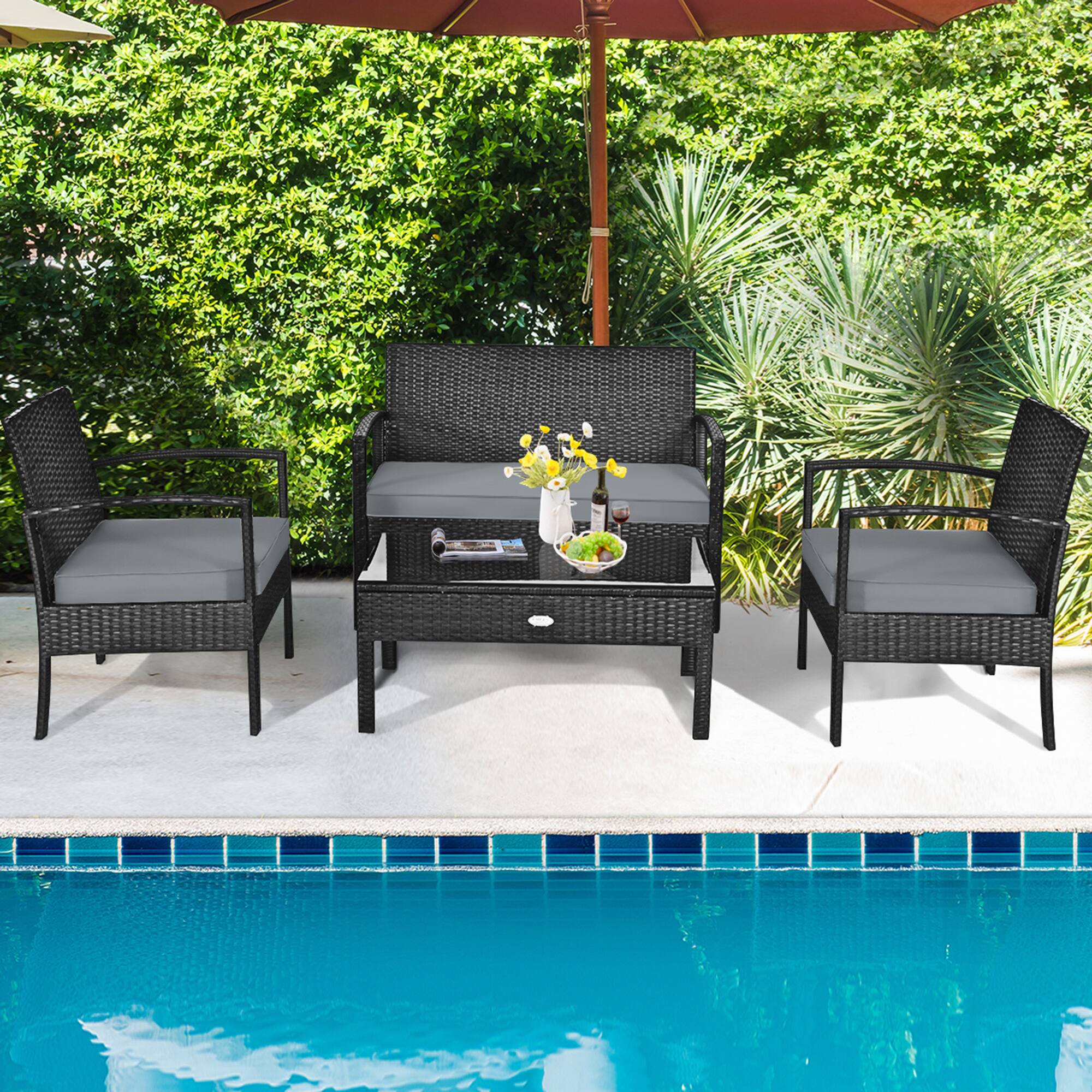 Alt View 5. Gymax - Gymax 8PCS Patio Wicker Rattan Conversation Set Outdoor Furniture Set w/ Cushion - Black.