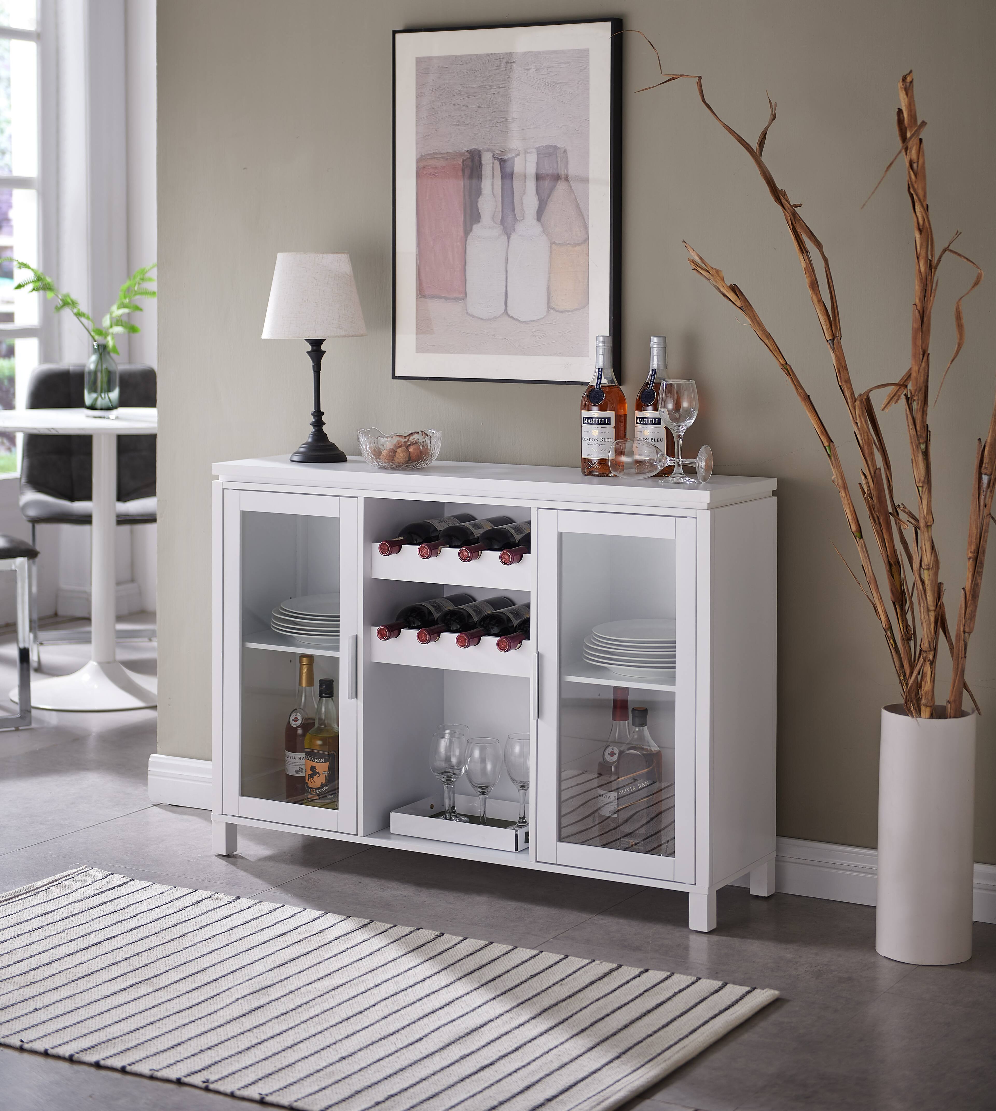 Kings Brand Furniture - Neiman Buffet Sideboard Wood Wine Rack Cabinet Table with 2 Wine Shelf to Hold 8 Bottles - White