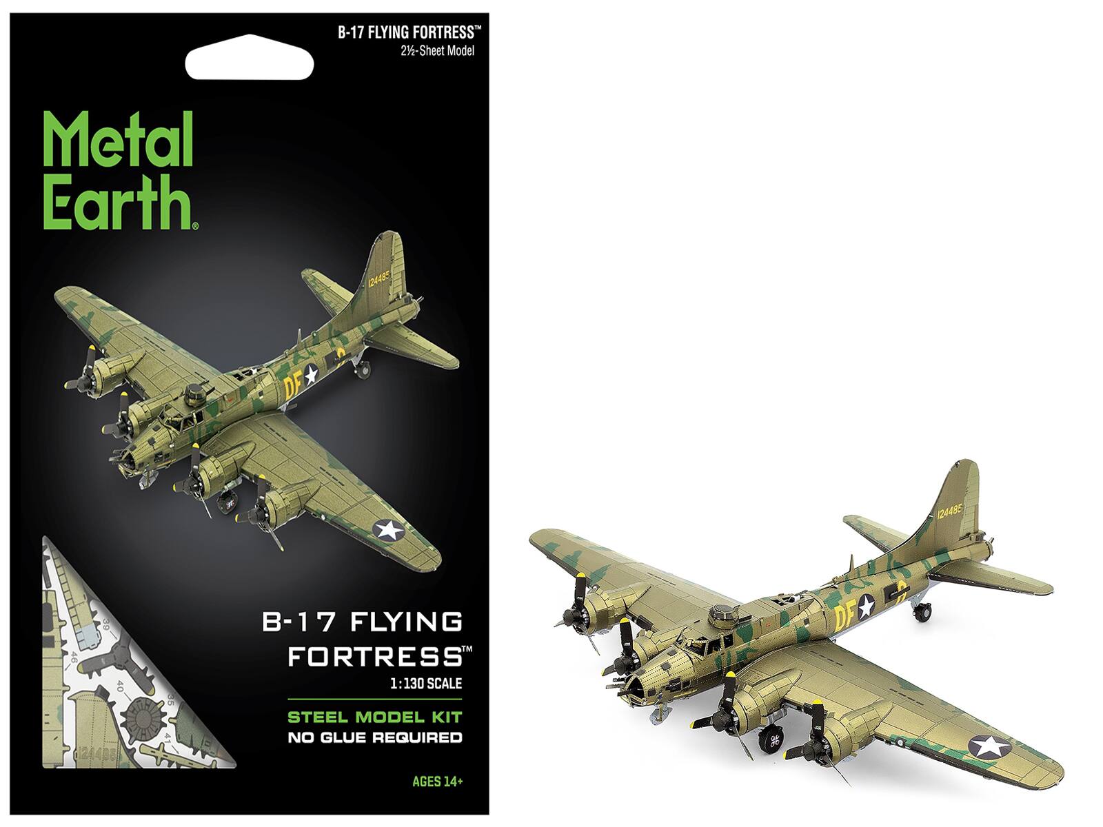 Metal Earth - Boeing B-17 Flying Fortress Bomber "World War II" US Army Air Forces Challenging Steel Model Kit - Green