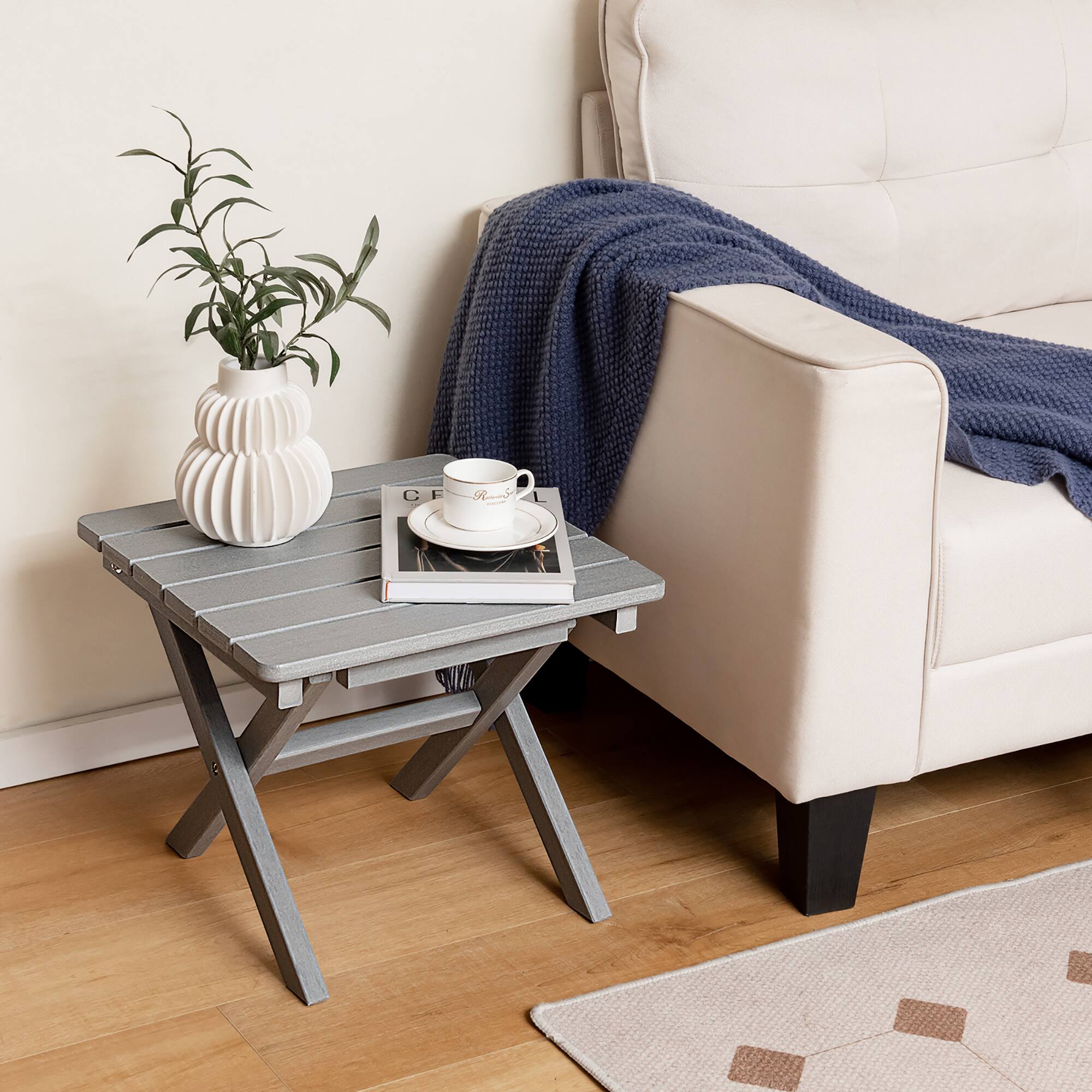 Alt View 5. Gymax - Gymax 2 Pieces Folding Adirondack Side Table Poolside Garden Patio Gray - Gray.