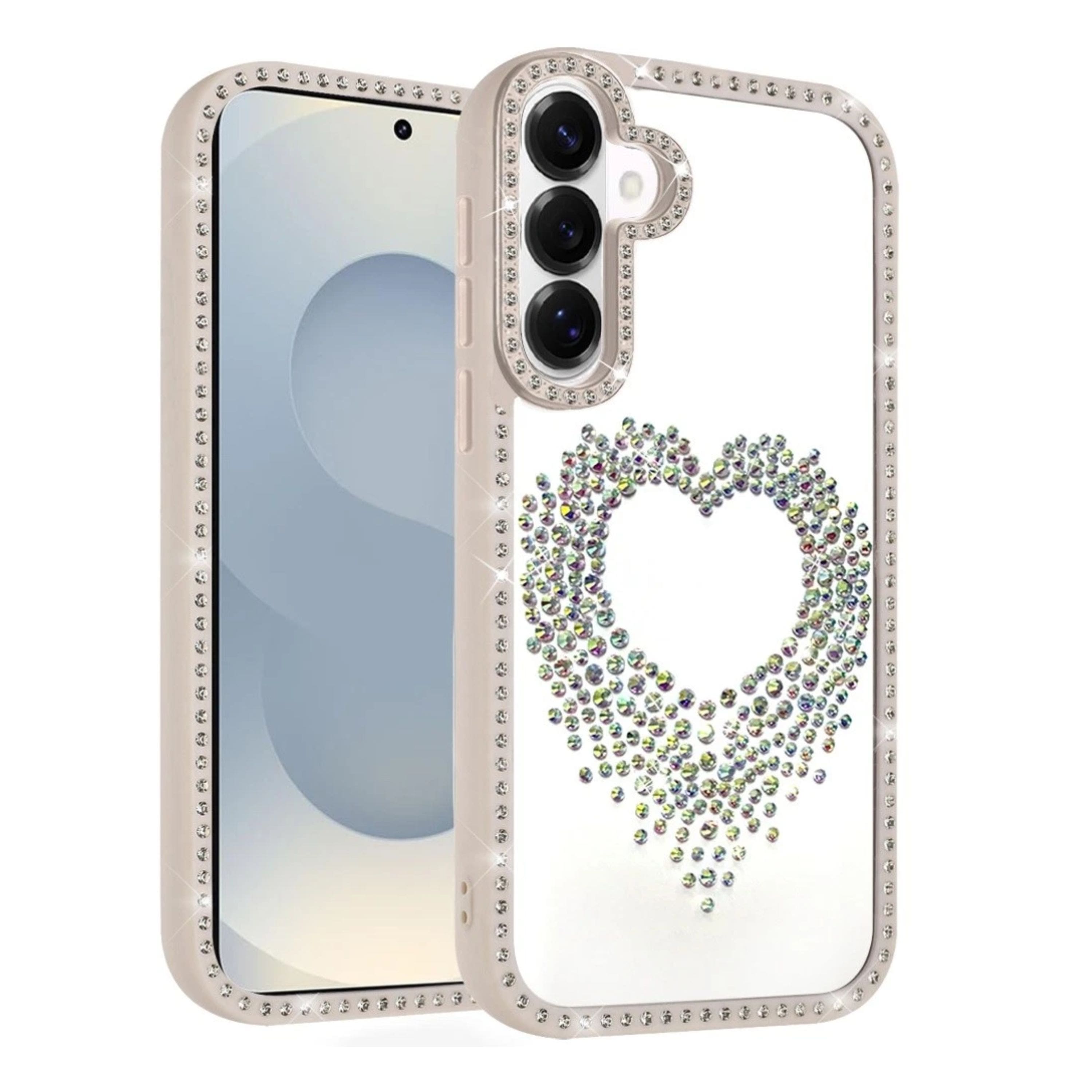 Kitcheniva - Heart Shaped Crystals Design Phone Case With Tempered Glass For Samsung S26 - Beige price history on PriceWatchPro