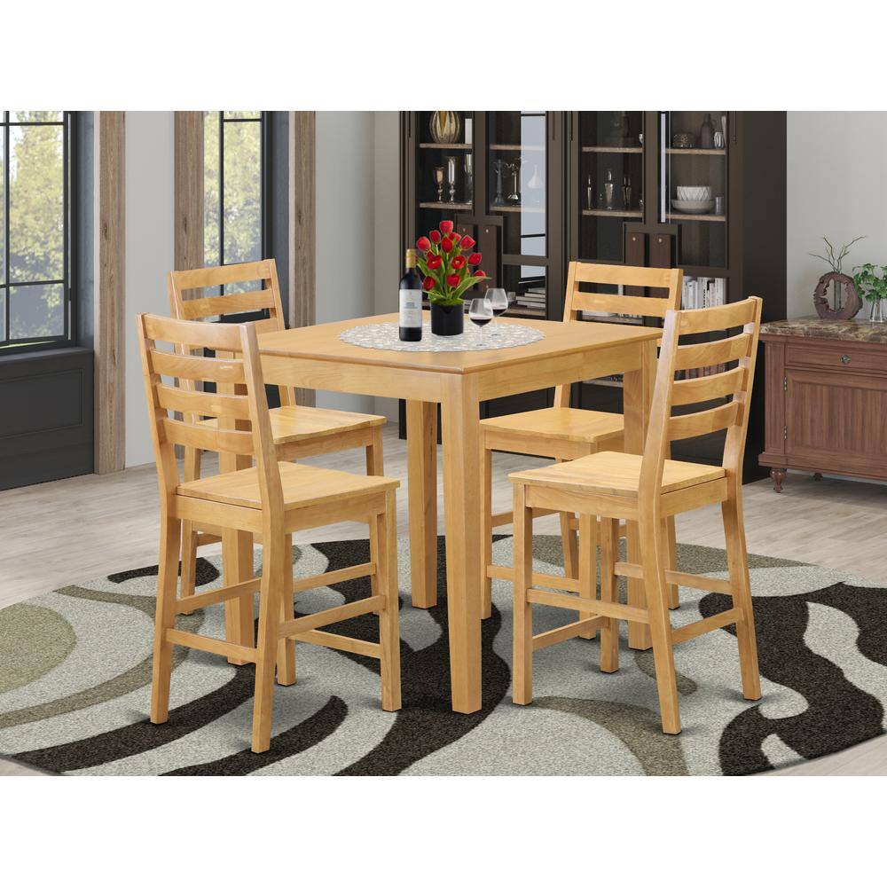 Back. East West Furniture - 5 Pc counter height set - high top Table and 4 counter height Chairs. - Oak.