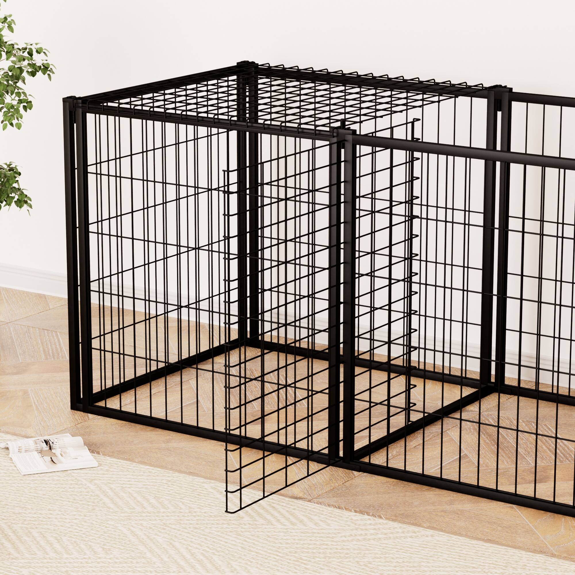 Alt View 10. Siljoy - 63" Black Dog Playpen with Top, Indoor Kennel & Divider for Medium Dogs, Customizable Door.