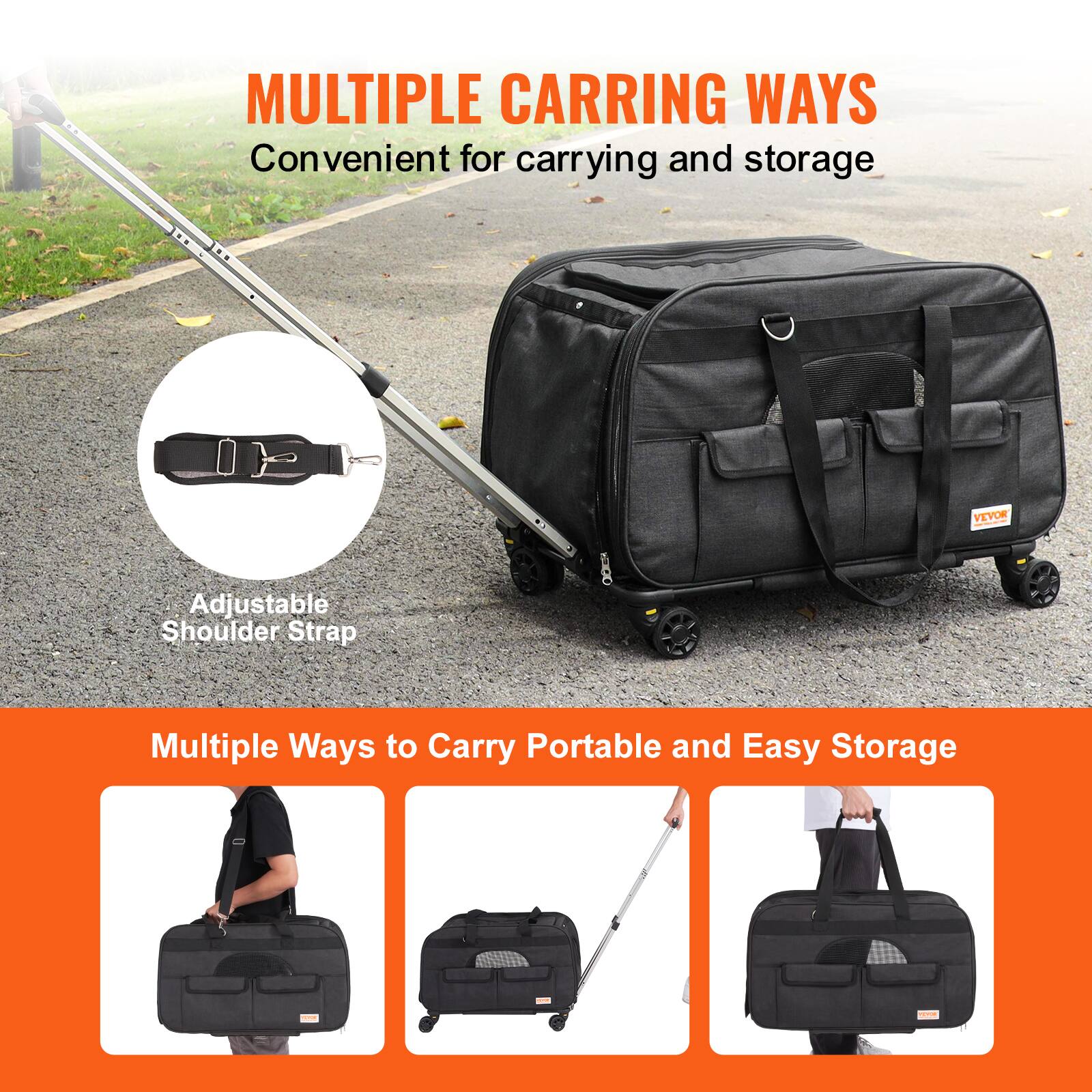 MULTIPLE CARRYING WAYS  
Convenient for carrying and storage  

Adjustable Shoulder Strap  

Multiple Ways to Carry Portable and Easy Storage