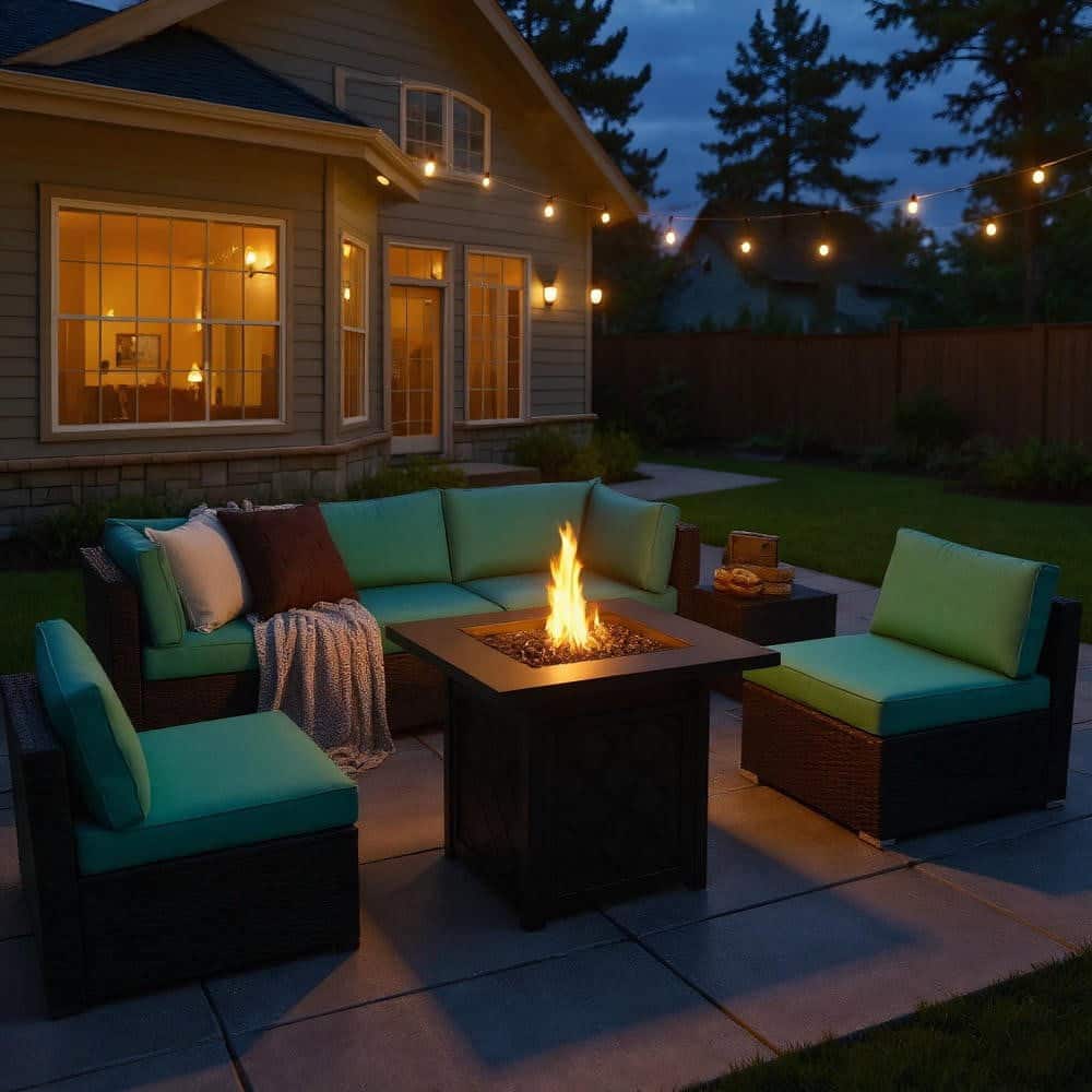 Kadyn - Fire Pit Fire BowlOutdoor Firepit28 Inch Propane 50 000 BTU Patio Square Gas Fireplace with Lava RockBlack - Black