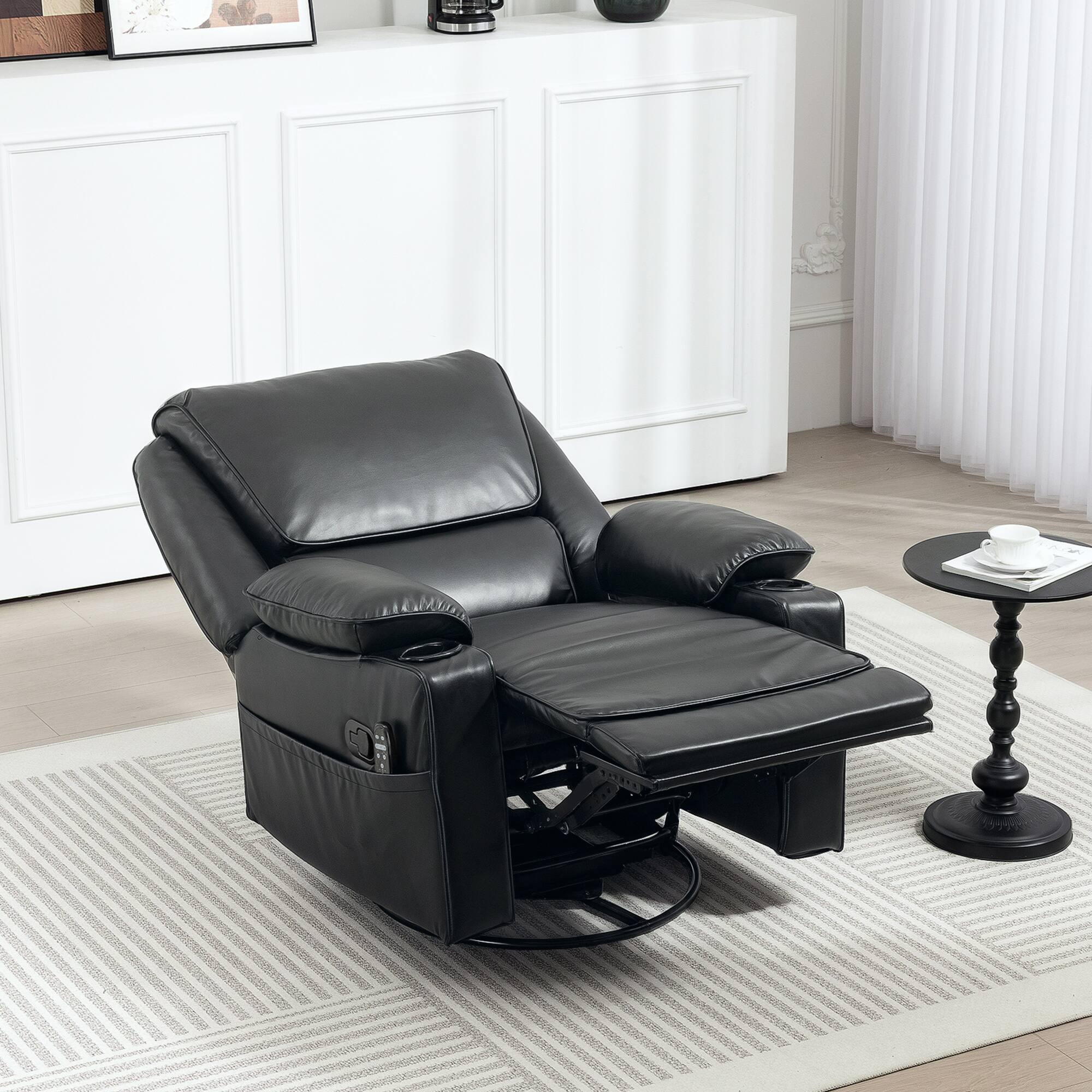 Alt View 8. Homcom - Swivel Rocker: PU Manual Recliner w/Massage+Heat, Oversized Sofa w/Footrest & Cup Holders - Black.