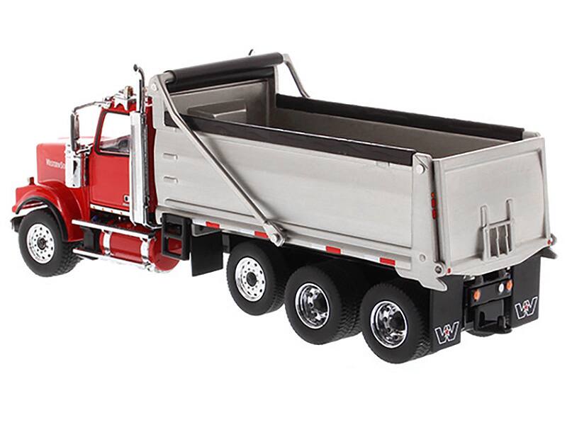 Alt View 2. Diecast Masters - Western Star 4900 SF Dump Truck Red and Silver 1/50 Diecast Model by Diecast Masters.