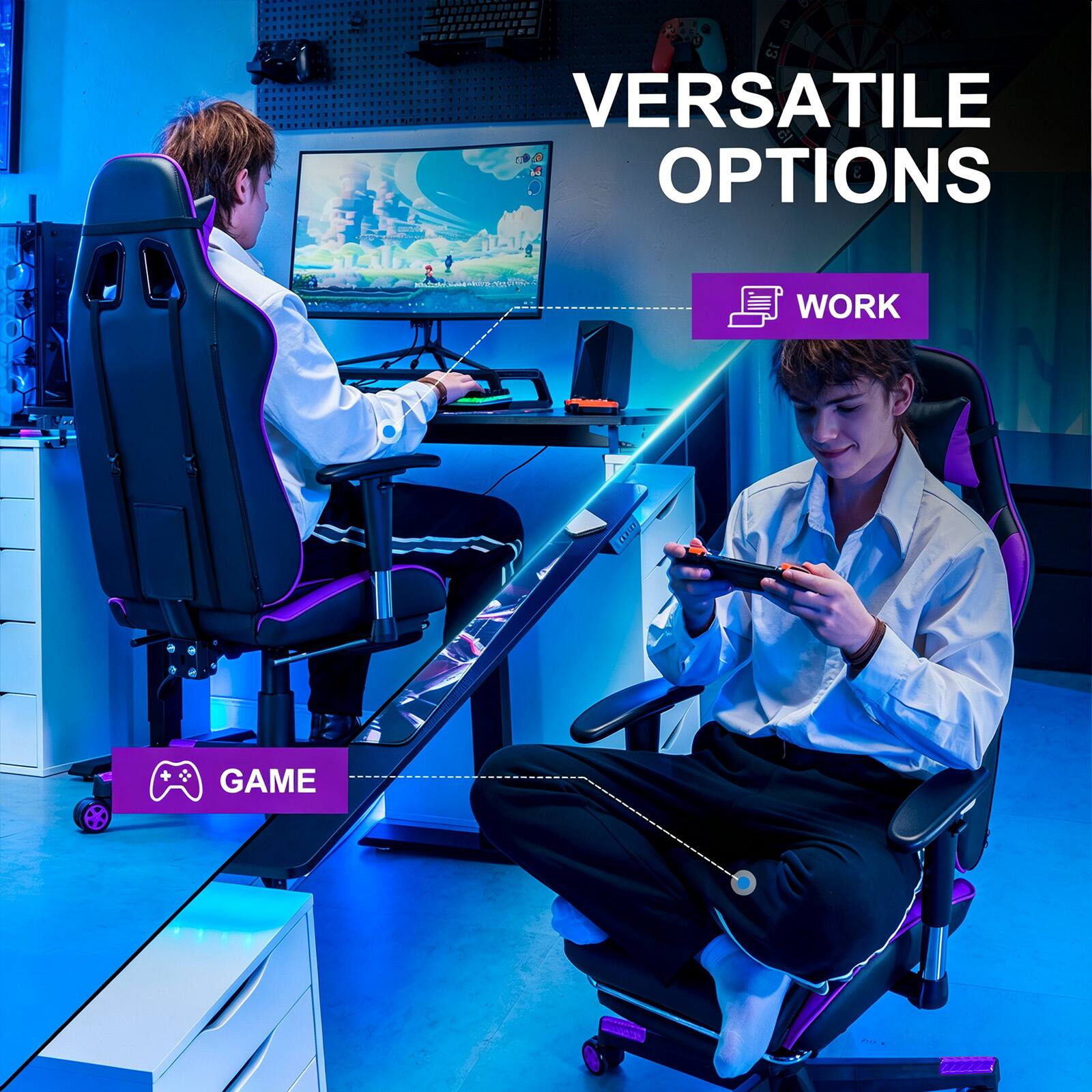 0 8
VERSATILE OPTIONS
WORK
GAME
