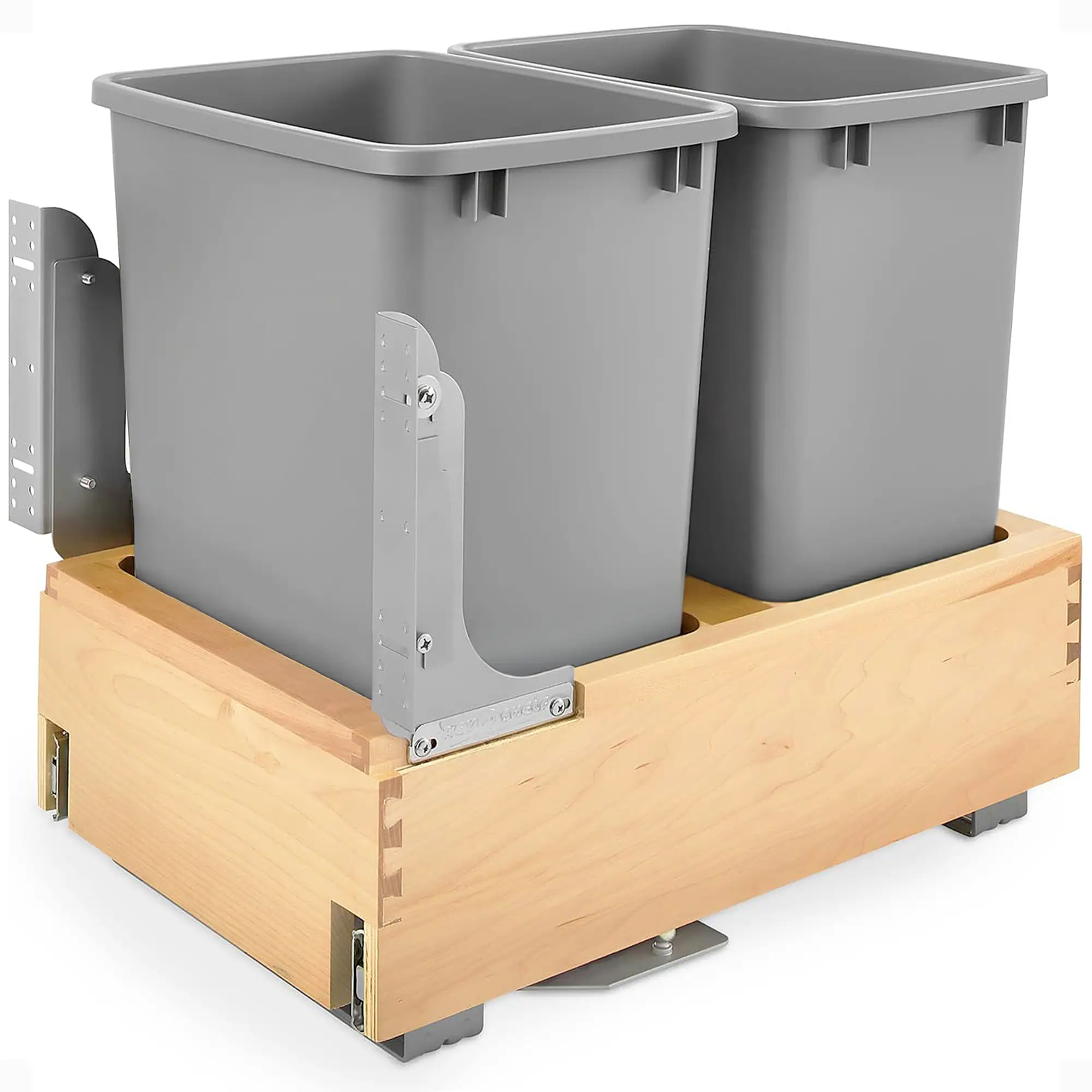 Front. Rev-A-Shelf - Rev-A-Shelf Double Pullout Bottom Mount Trash Cans 35 qt., Gray, 4WCBM-18DM-2 - Natural Maple.