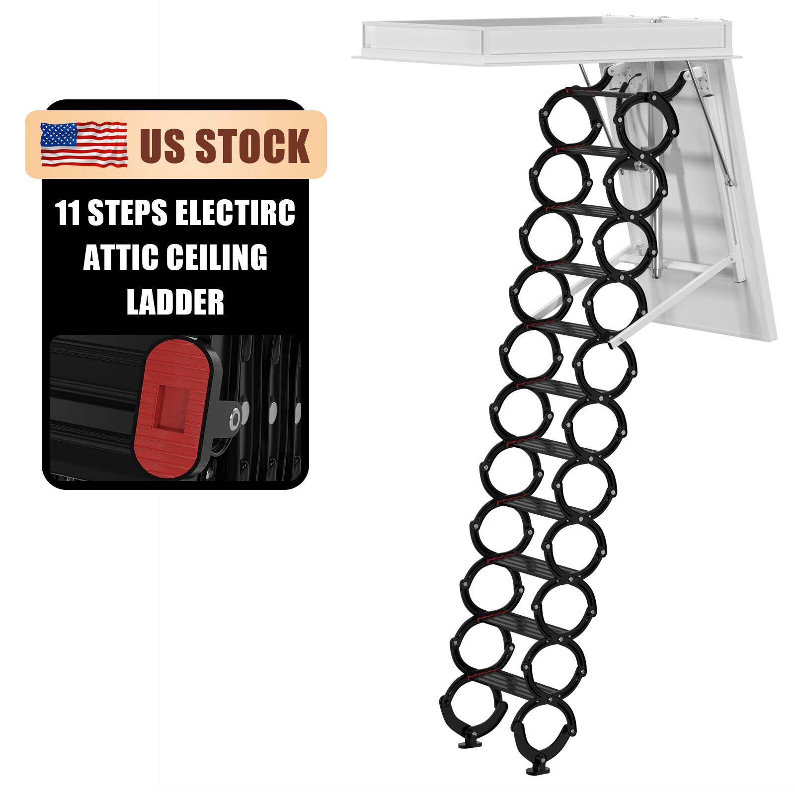 US STOCK  
11 STEPS ELECTRIC ATTIC CEILING LADDER
