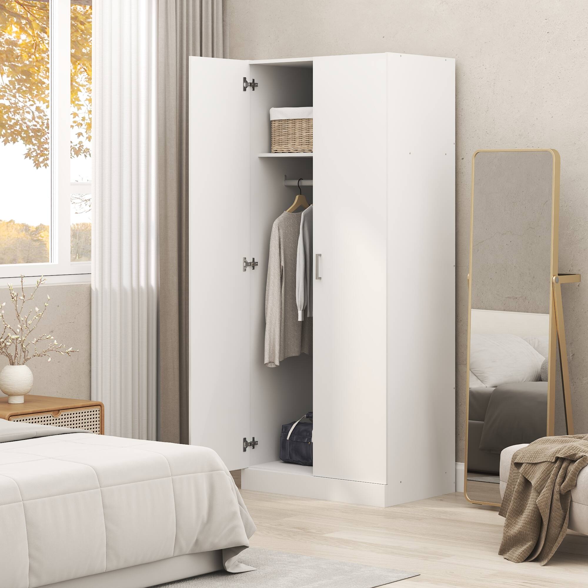 Alt View 1. Furinno - Robin Wardrobe Cabinet, Wardrobe Closet with Hanging Rod - White.