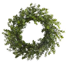 BreeBe - 24" Eucalyptus Artificial Wreath - Green