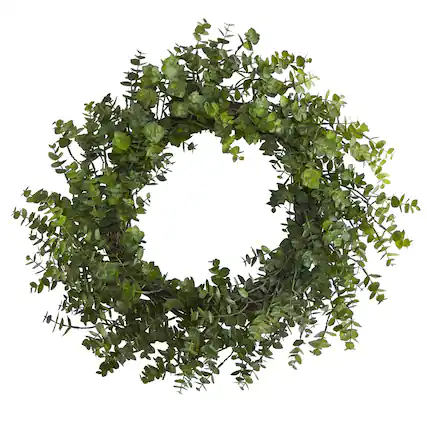 Front. BreeBe - 24" Eucalyptus Artificial Wreath - Green.