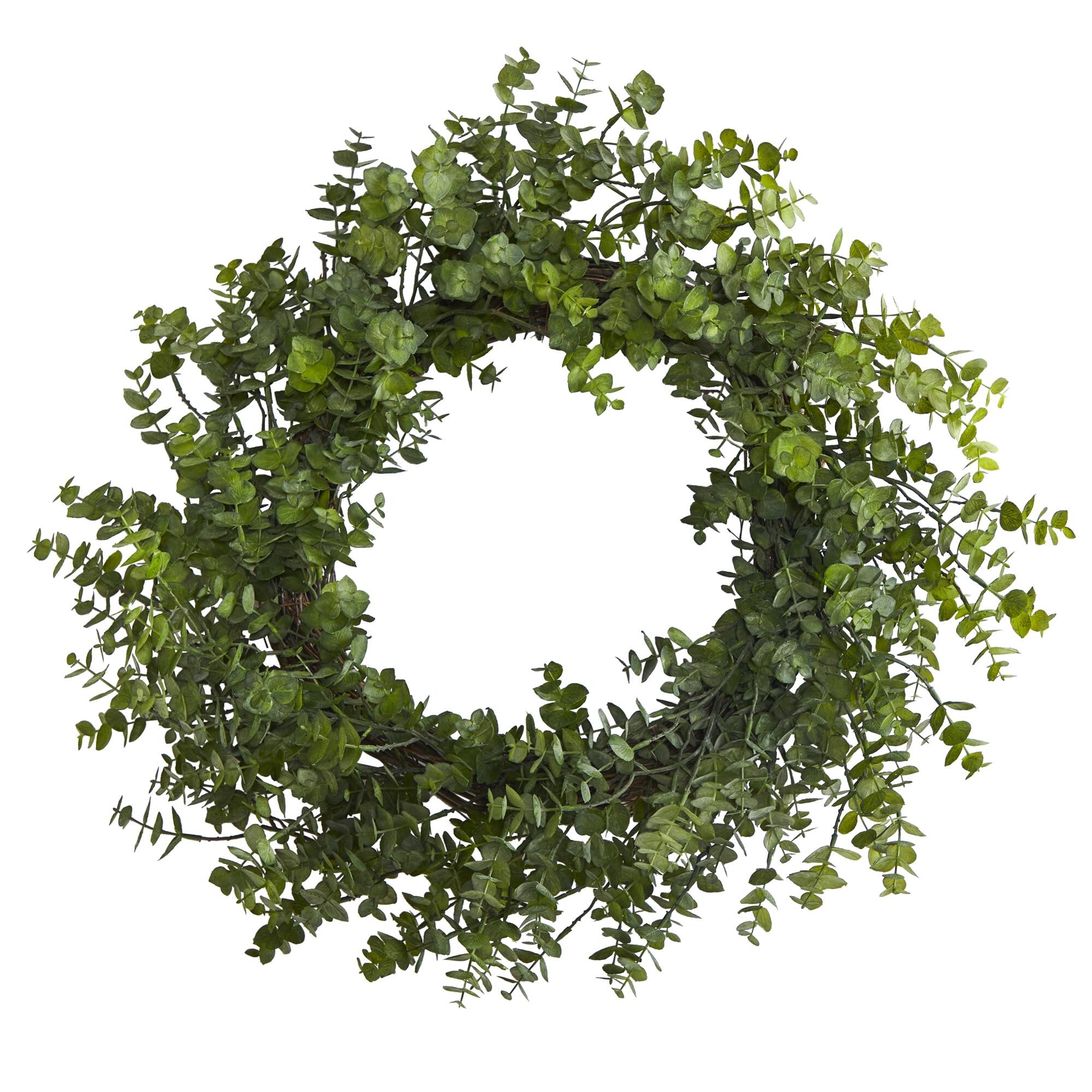 Front. BreeBe - 24" Eucalyptus Artificial Wreath - Green.