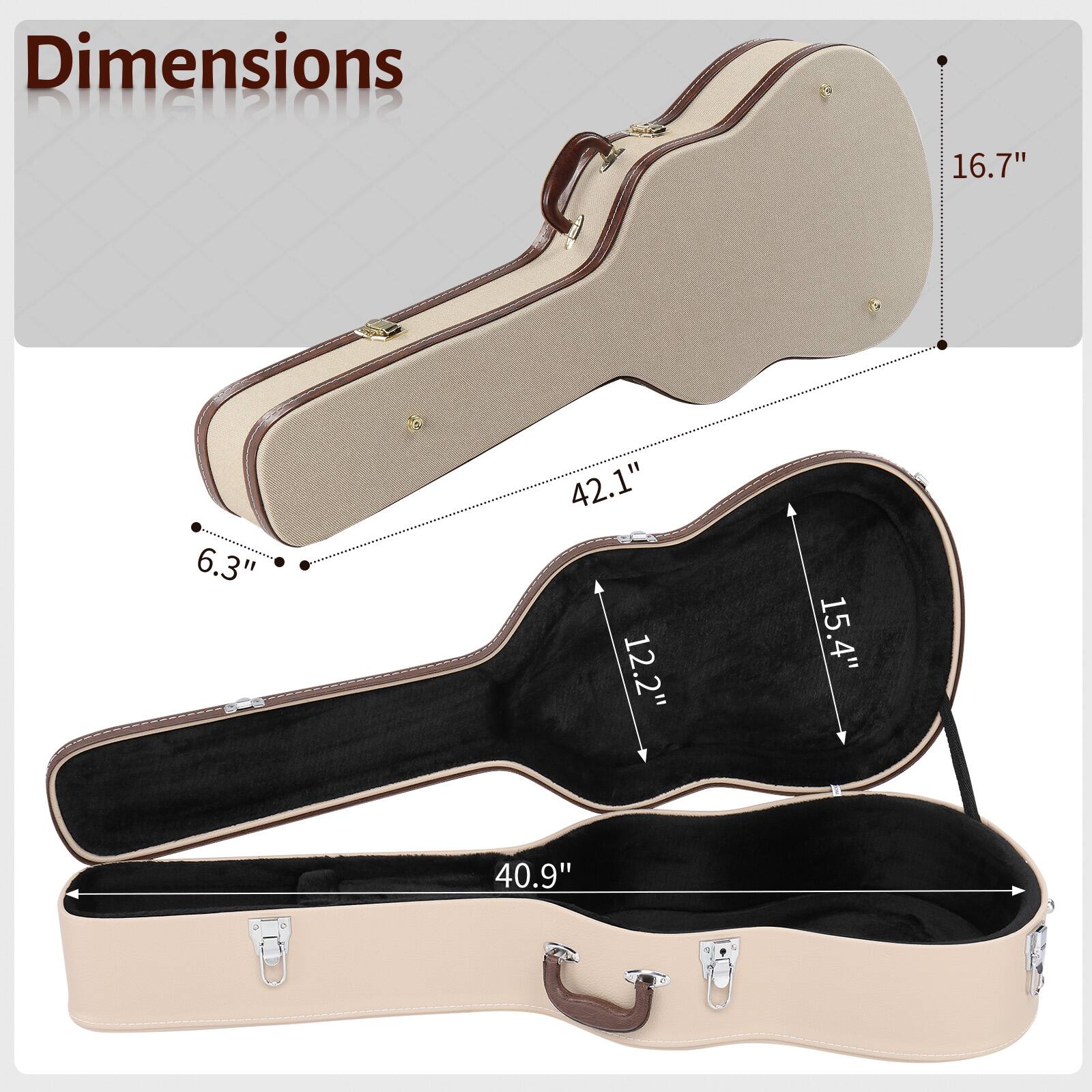 Dimensions  
- Length: 42.1"  
- Width: 16.7"  
- Depth: 6.3"  
- Inside Length: 40.9"  
- Inside Width: 15.4"  
- Inside Depth: 12.2"