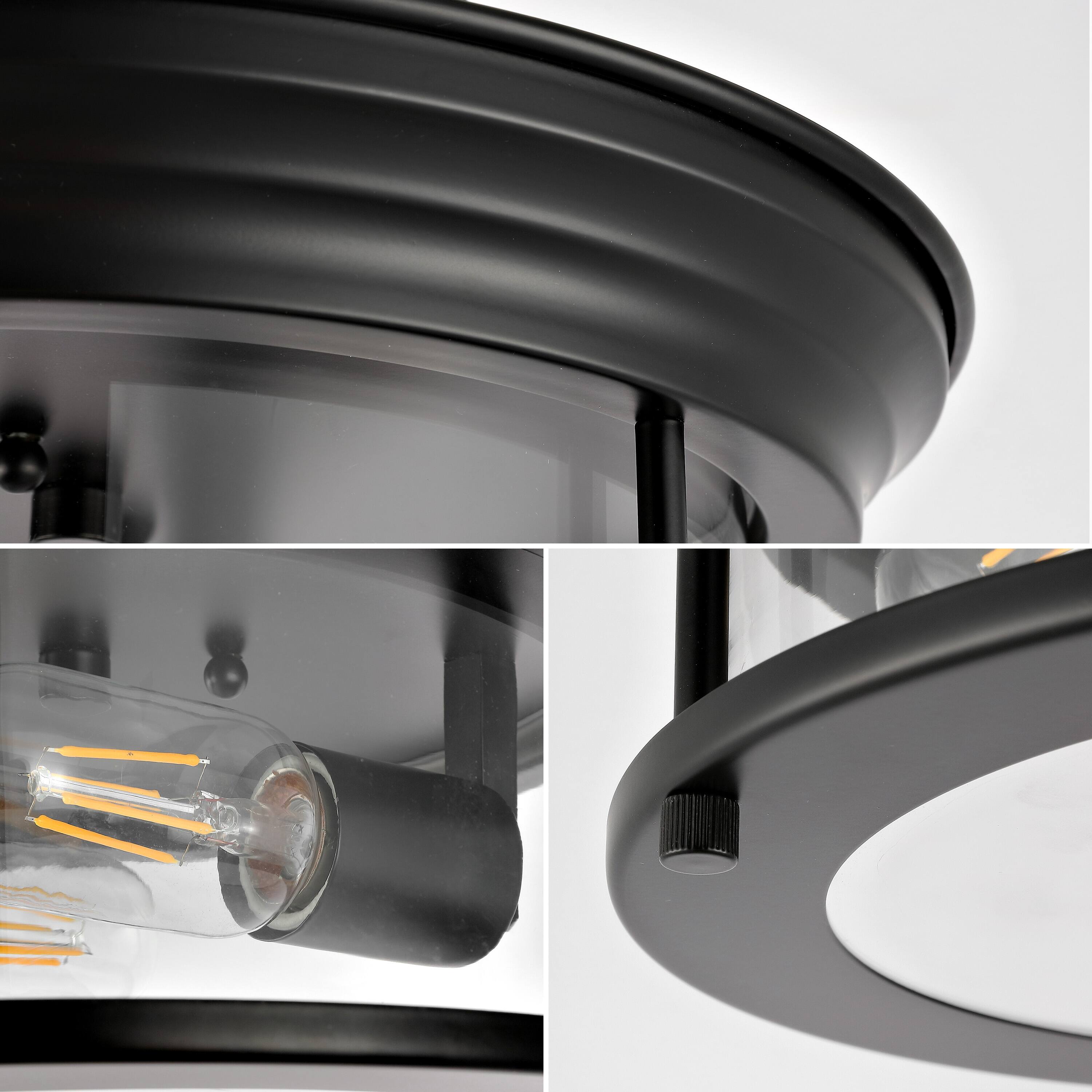 Alt View 4. Jonathan Y - Lauren 13.25" 2-Light Metal/Glass LED Flush Mount, Black - Black.