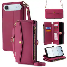 Dteck - Crossbody Wallet Case for Apple iPhone Air with Zipper Purse, Shockproof Protective Cover with Kickstand - Red