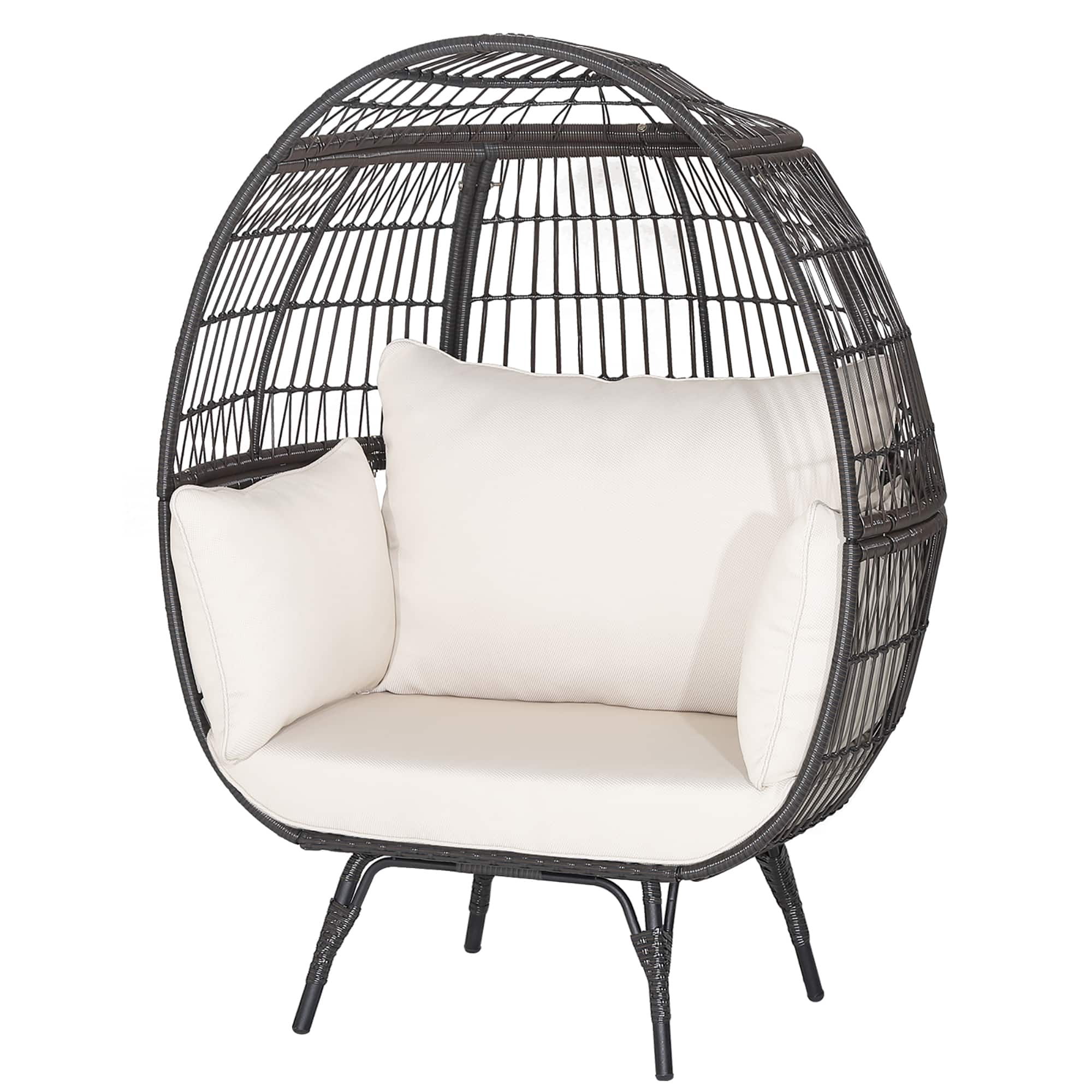 Costway - Patio Oversized Rattan Wicker Egg Chair Lounge Basket 4 Cushion Indoor & Outdoor - White