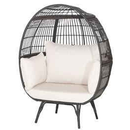Costway - Patio Oversized Rattan Wicker Egg Chair Lounge Basket 4 Cushion Indoor & Outdoor - White