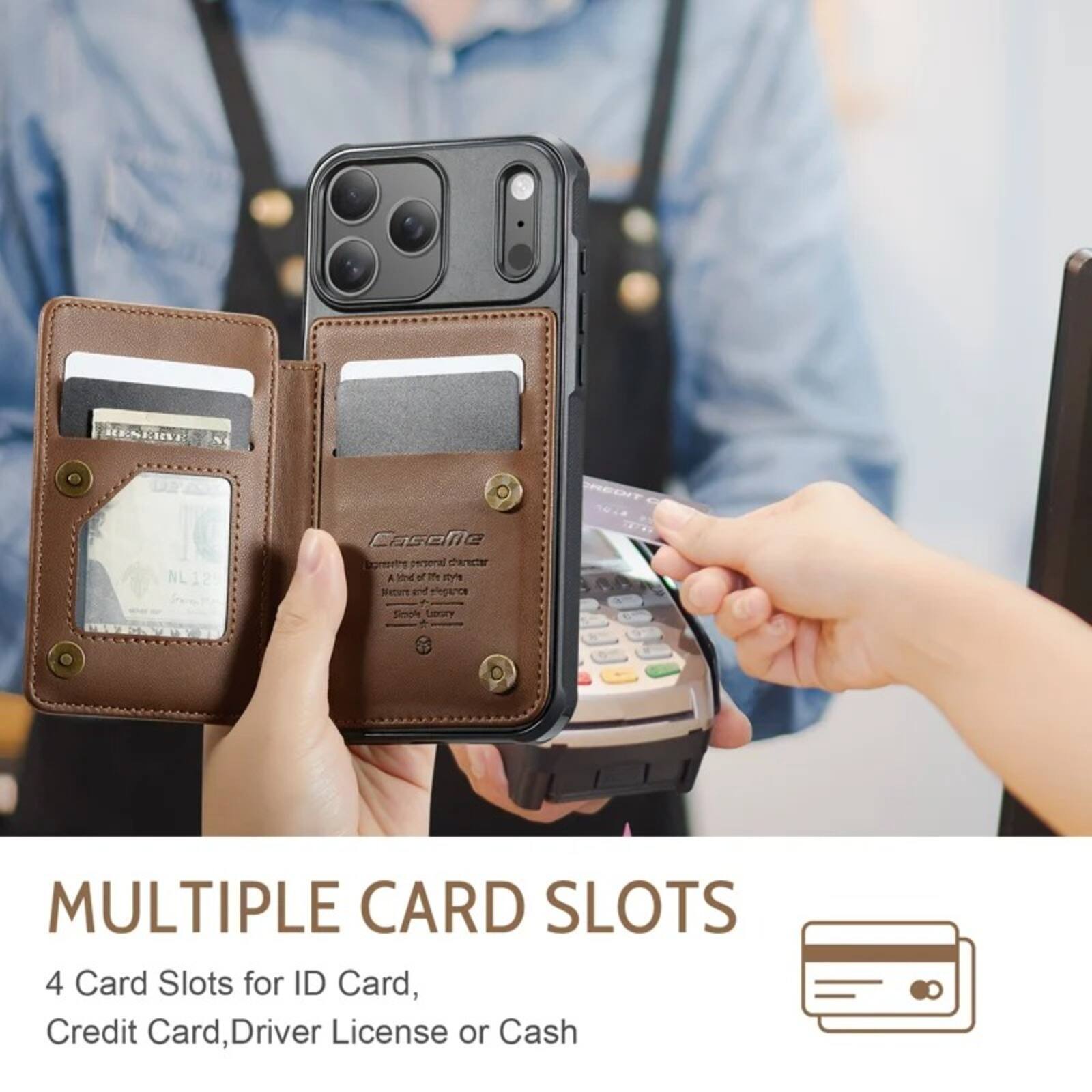 RESERVE,
Casone Expressing personal character A  of 70% plature and elegance
CREDIT C
DAVENTY
Simple Luxury
MULTIPLE CARD SLOTS 4 Card Slots for ID Card, Credit Card, Driver License or Cash