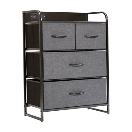 Front. Flash Furniture - Sodano 4 Drawer Nightstand with Charging Station, 2 USB Ports, 1 Outlet, Black Metal Frame, Black Engineered Wood Top, C - Charcoal.