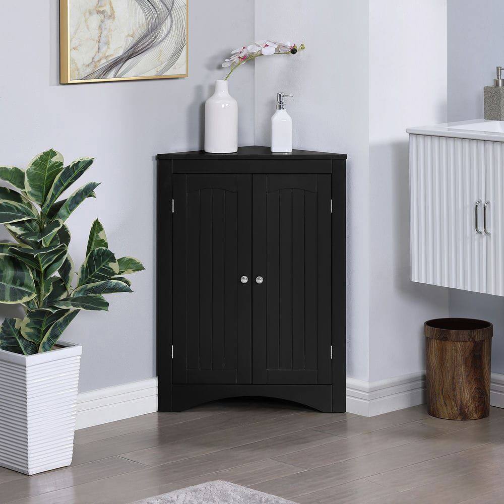 Alt View 4. Kadyn - Corner cabinet with Doors and Shelves, Free Standing Storage Cabinet for Kitchen, Living Room, Black - Black.