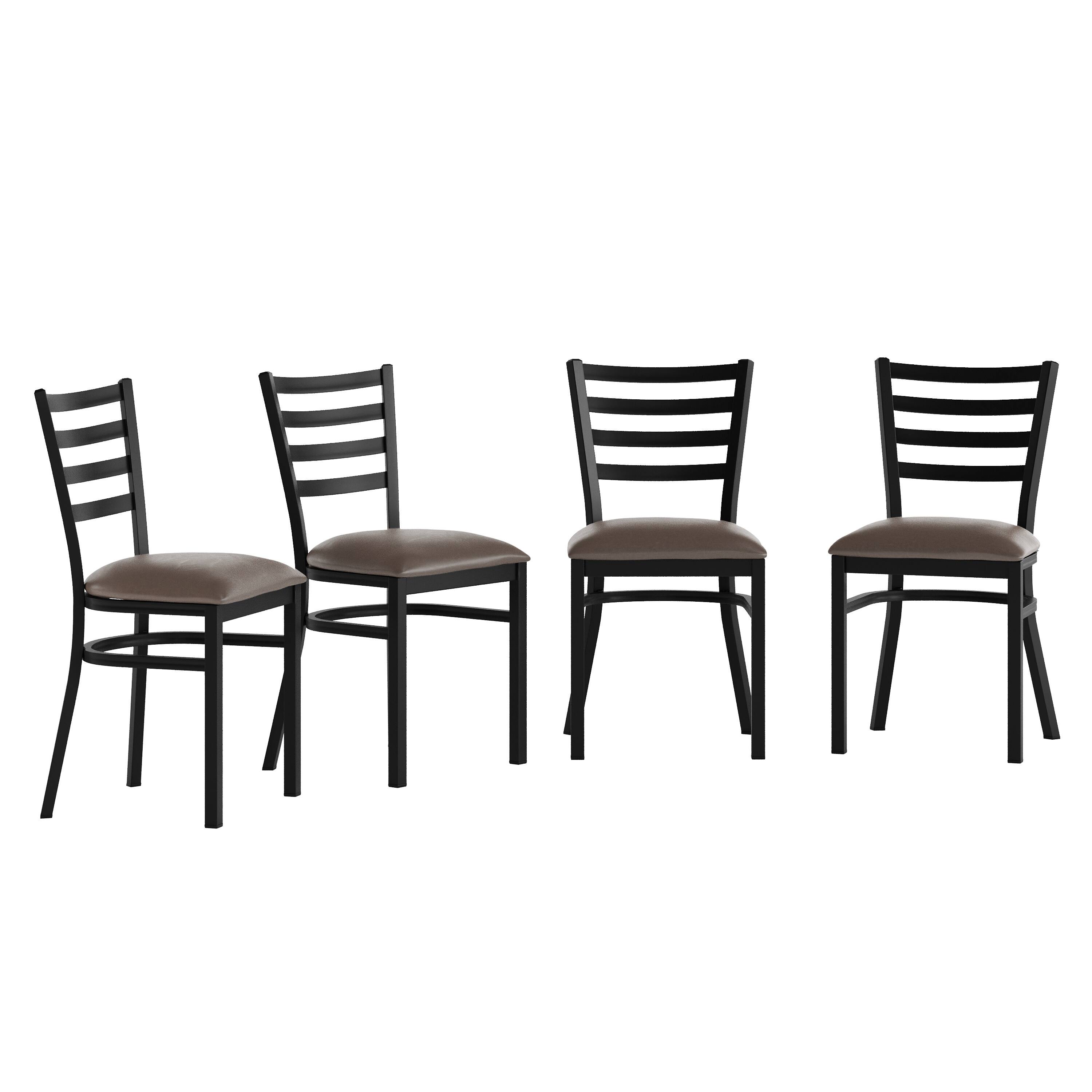 Front. Emma + Oliver - 4 Pack Ladder Back Metal Restaurant Chair - Upholstered Seat - Mocha Vinyl Seat/Black Metal Frame.