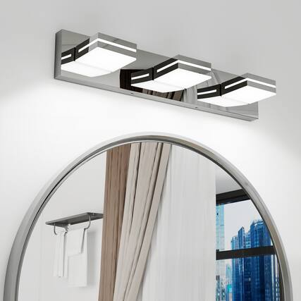 Front. HOMLUX - 23.62 in. 3 Lights Chrome LED Vanity Light Bar with Acrylic Shade.