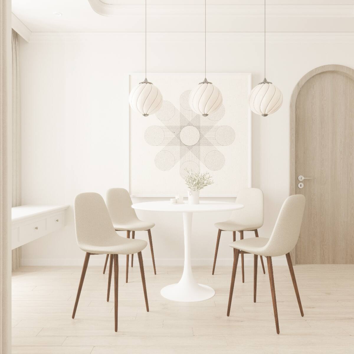 Alt View 6. Loheer - Loheer White Tulip Dining Table, 31.5 inch Round MDF Tabletop with Metal Pedestal Base - White.