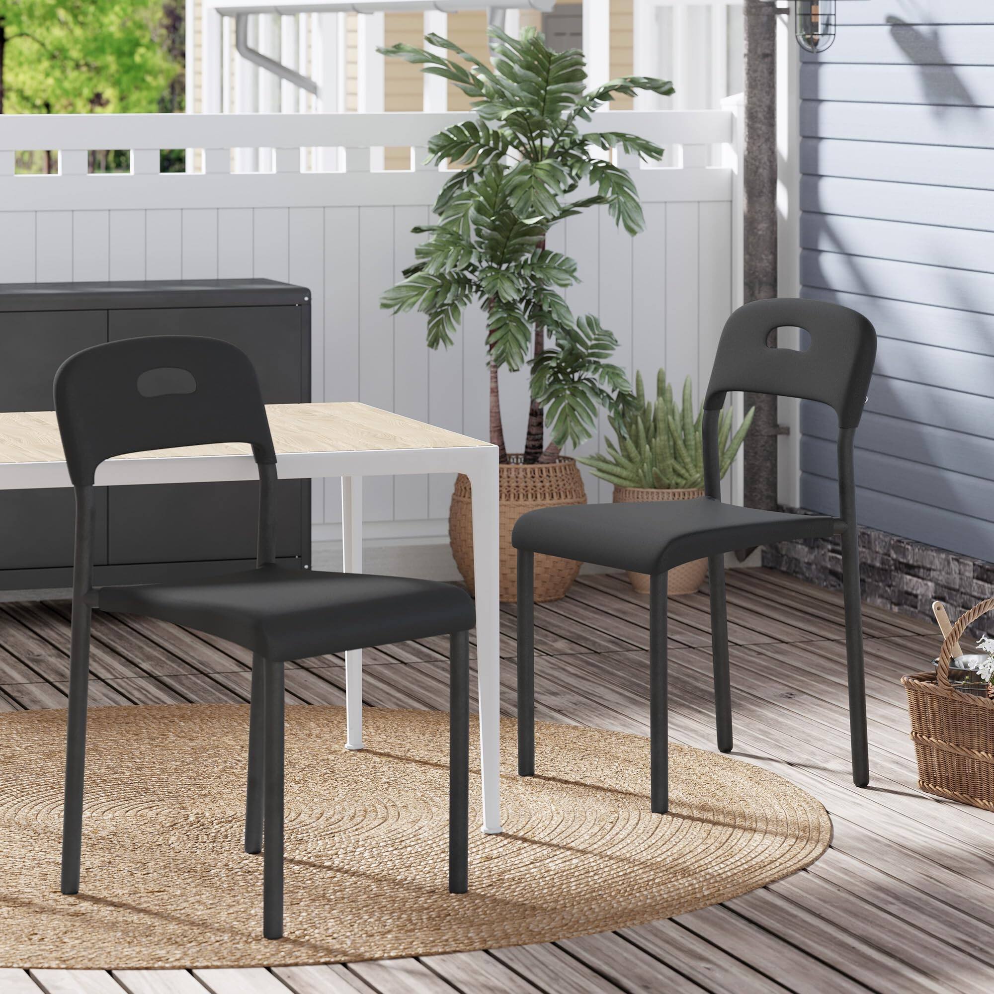 Alt View 3. Homhougo - Dining Chairs Set of 2, Stackable Modern Kitchen Chairs, Plastic Dining Room Chair with Metal Legs - Black.