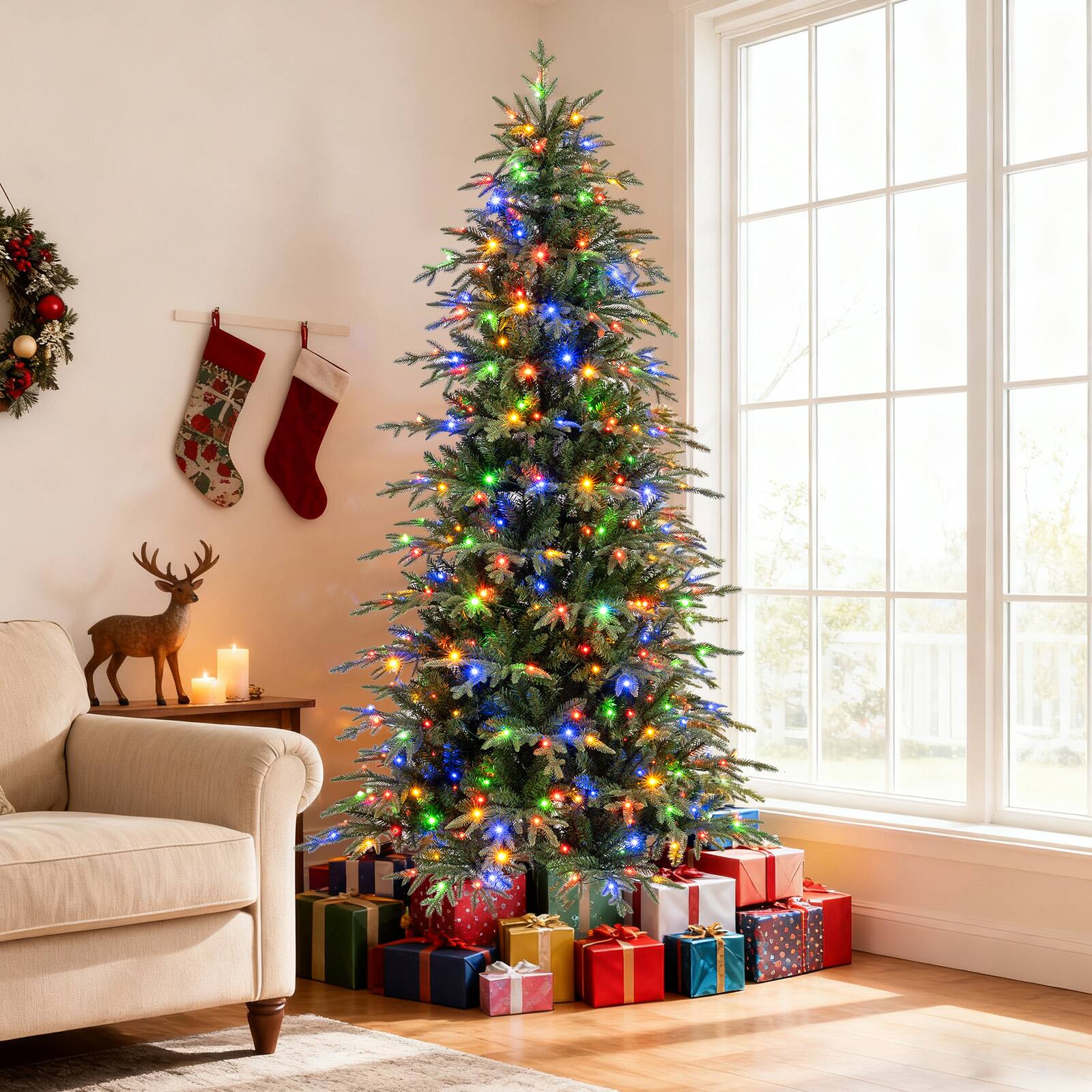 Alt View 3. Gymax - Gymax 7.5 FT Artificial Christmas Tree Pre-lit Xmas Tree w/ 1195 Branch Tips Green - Green.
