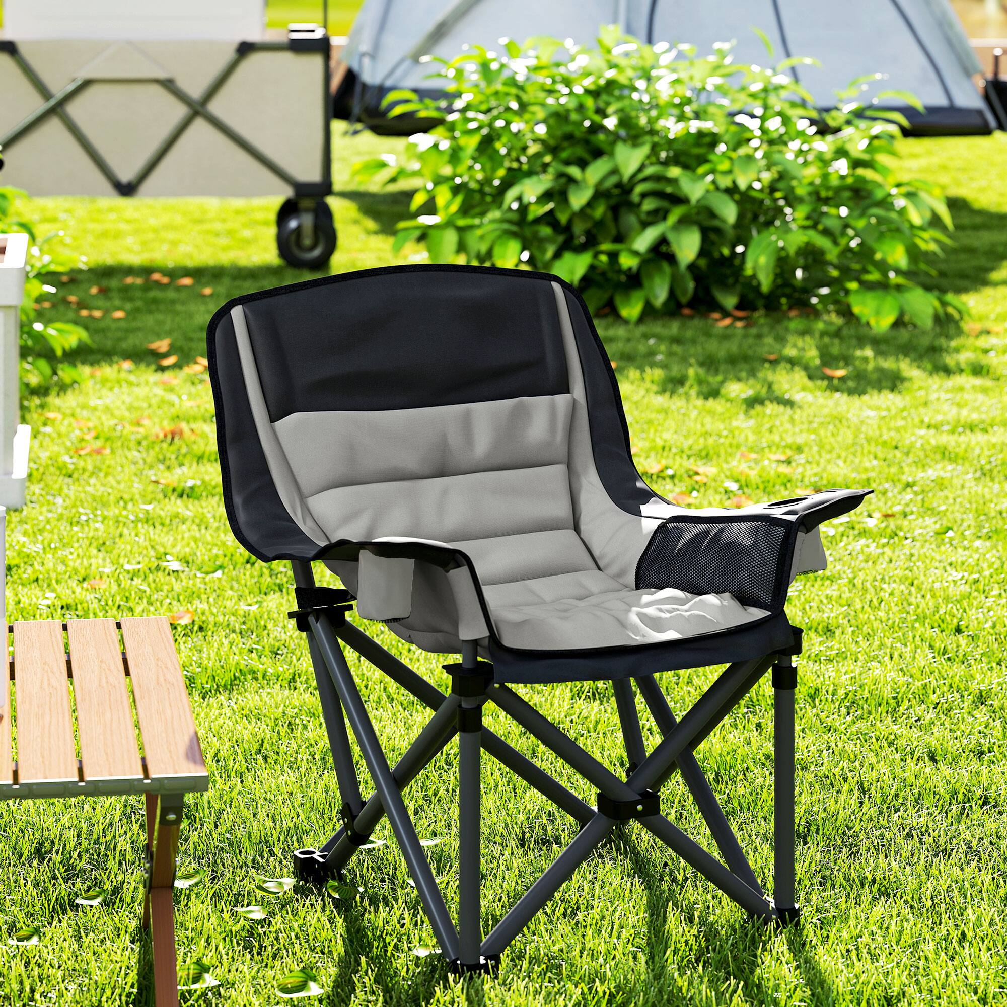 Alt View 7. Outsunny - Padded Camping Chair for Adults, Portable Folding Camping Chair with Side Pockets, Cup Holders, and Carry Bag - Gray.