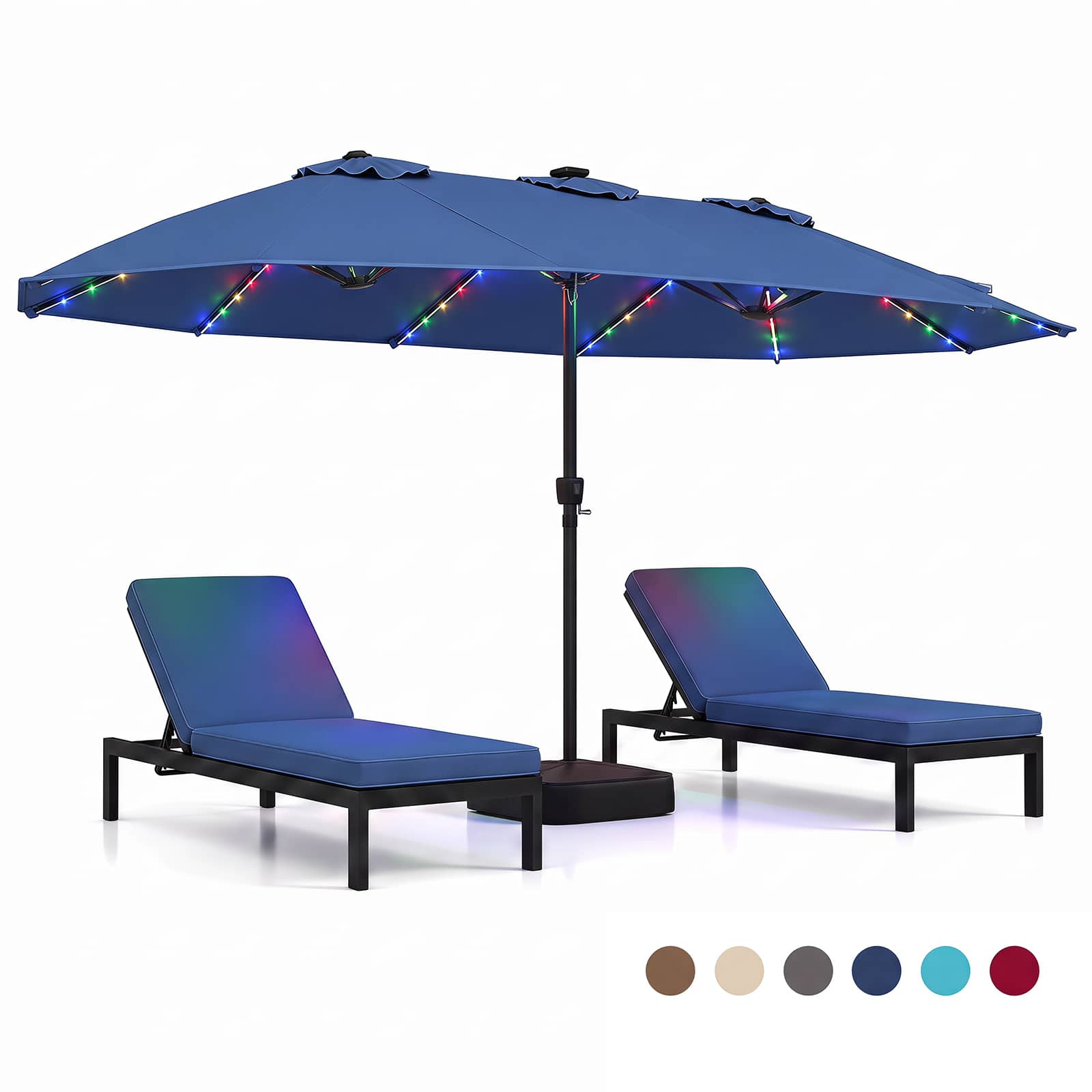 Gymax - 15.5 FT Extra-Large Patio Umbrella w/Base Included 12 Ribs 12 Light Modes Navy - Blue price history on PriceWatchPro