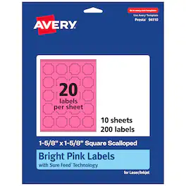 Avery - Square Scalloped Labels, Bright 1-5/8" x 1-5/8", 200ct - Pink