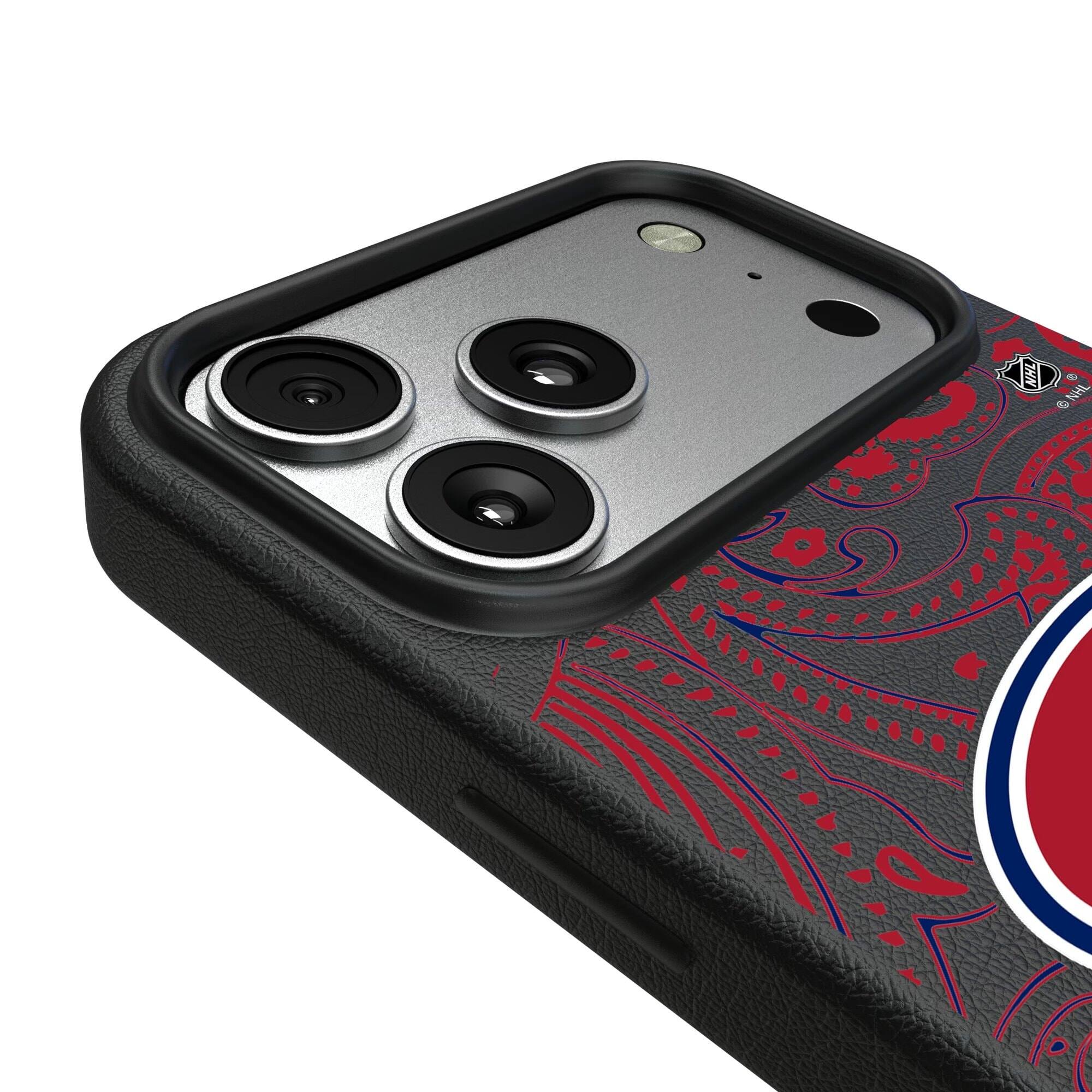 Alt View 2. Keyscaper - Black Montreal Canadiens Paisley iPhone Magnetic Bump Case - 15 Plus - Black.