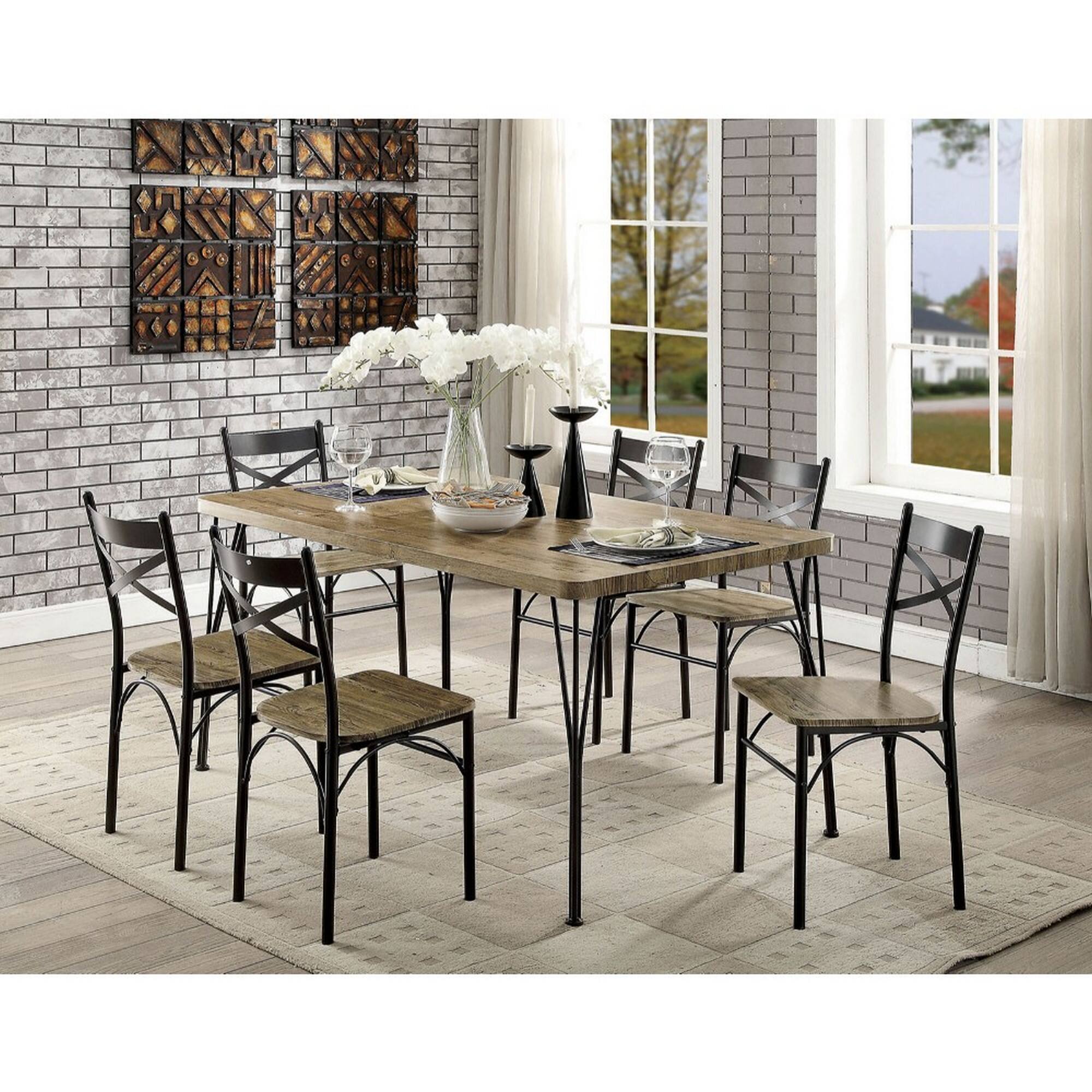 Alt View 1. Manhattan Lane - 7 Piece Wooden Dining Table Set In Gray and Weathered Brown - Gray and Brown.