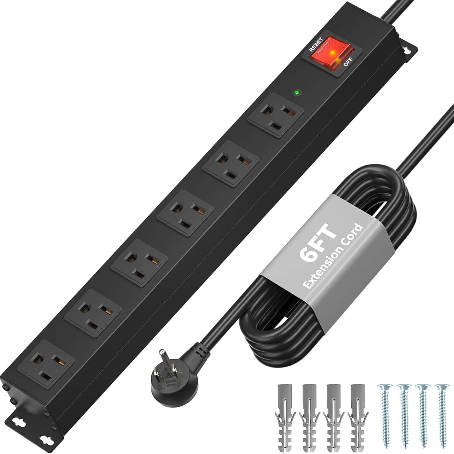 Dazzed Corner - Outlet Power Strip Surge Protection, 6FT Extension Cord - Black