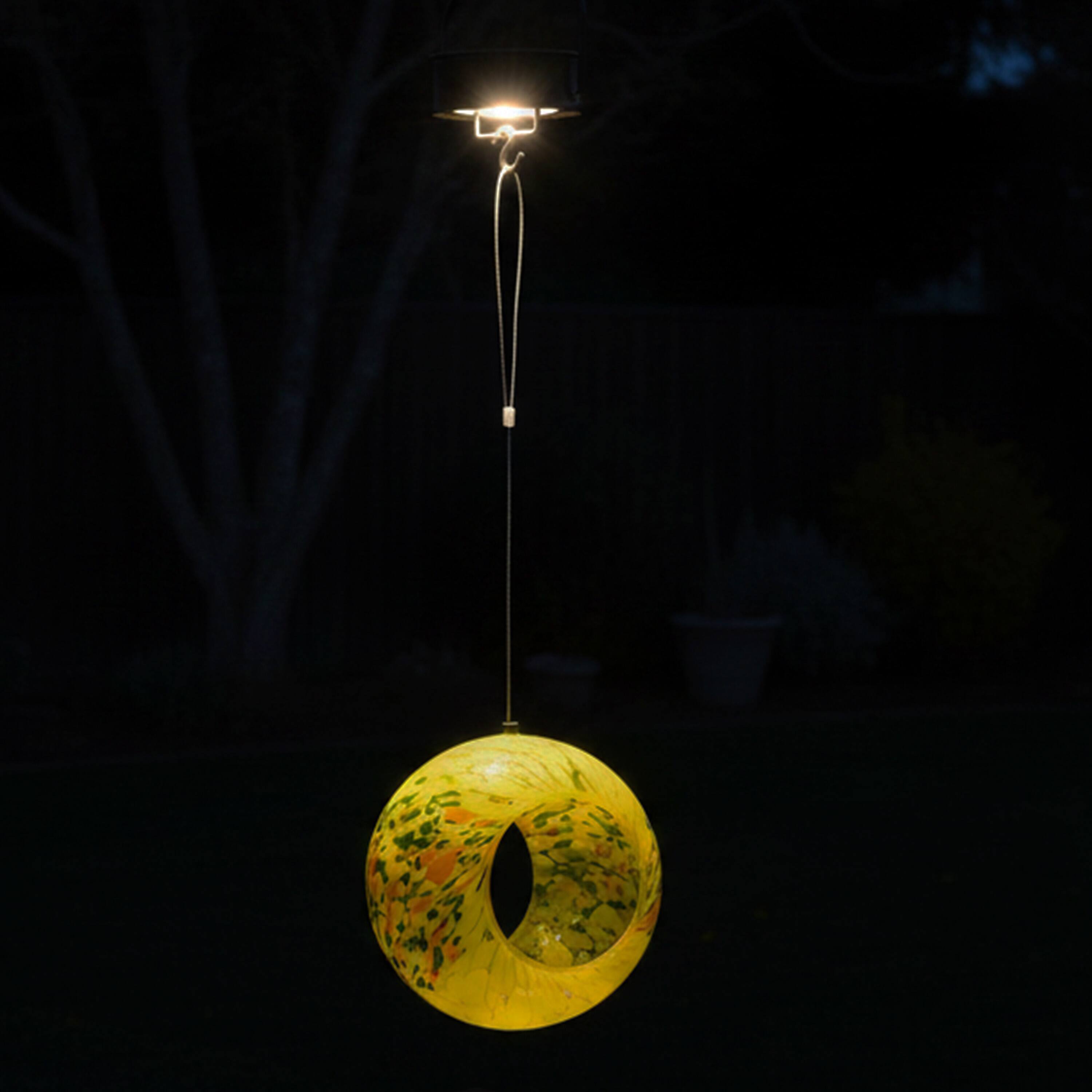Alt View 2. Sunnydaze - Solar Glass Fly-Through Hanging Bird Feeder - 6" - Summer Burst.