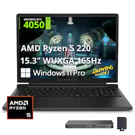Dell - Upgraded - Alienware 15 15.3" Gaming Laptop,AMD Ryzen 5 220,16GB DDR5,512GB SSD+1TB Dock Set,GeForce RTX 4050,Win 11 Pro - Black