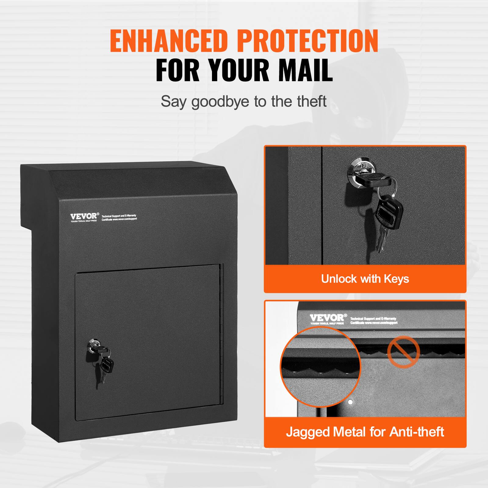 ENHANCED PROTECTION FOR YOUR MAIL  
Say goodbye to the theft  

Unlock with Keys  

Jagged Metal for Anti-theft